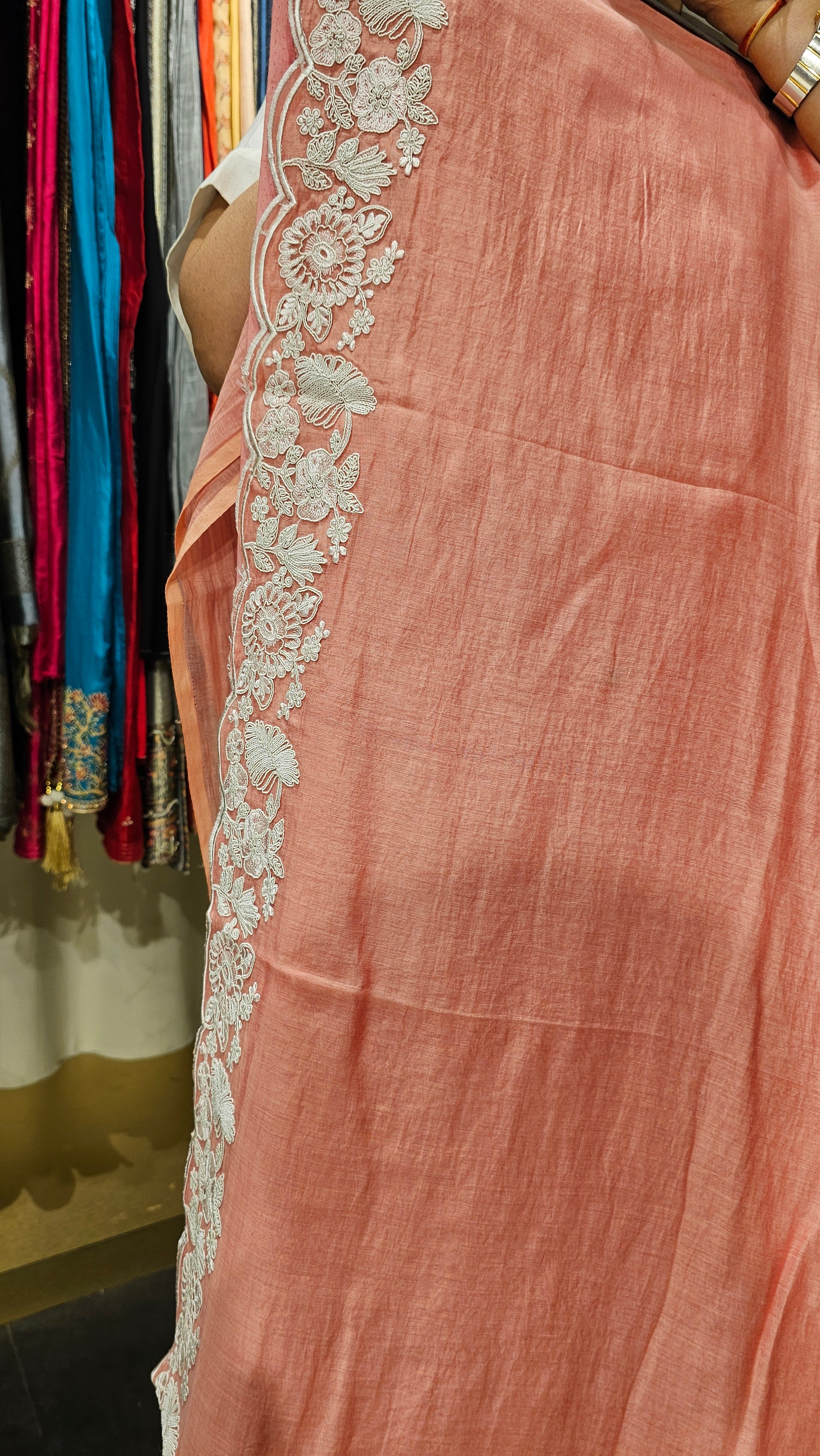 Stunning Mul Fabric Suit trimmed With Thread & Embroidery