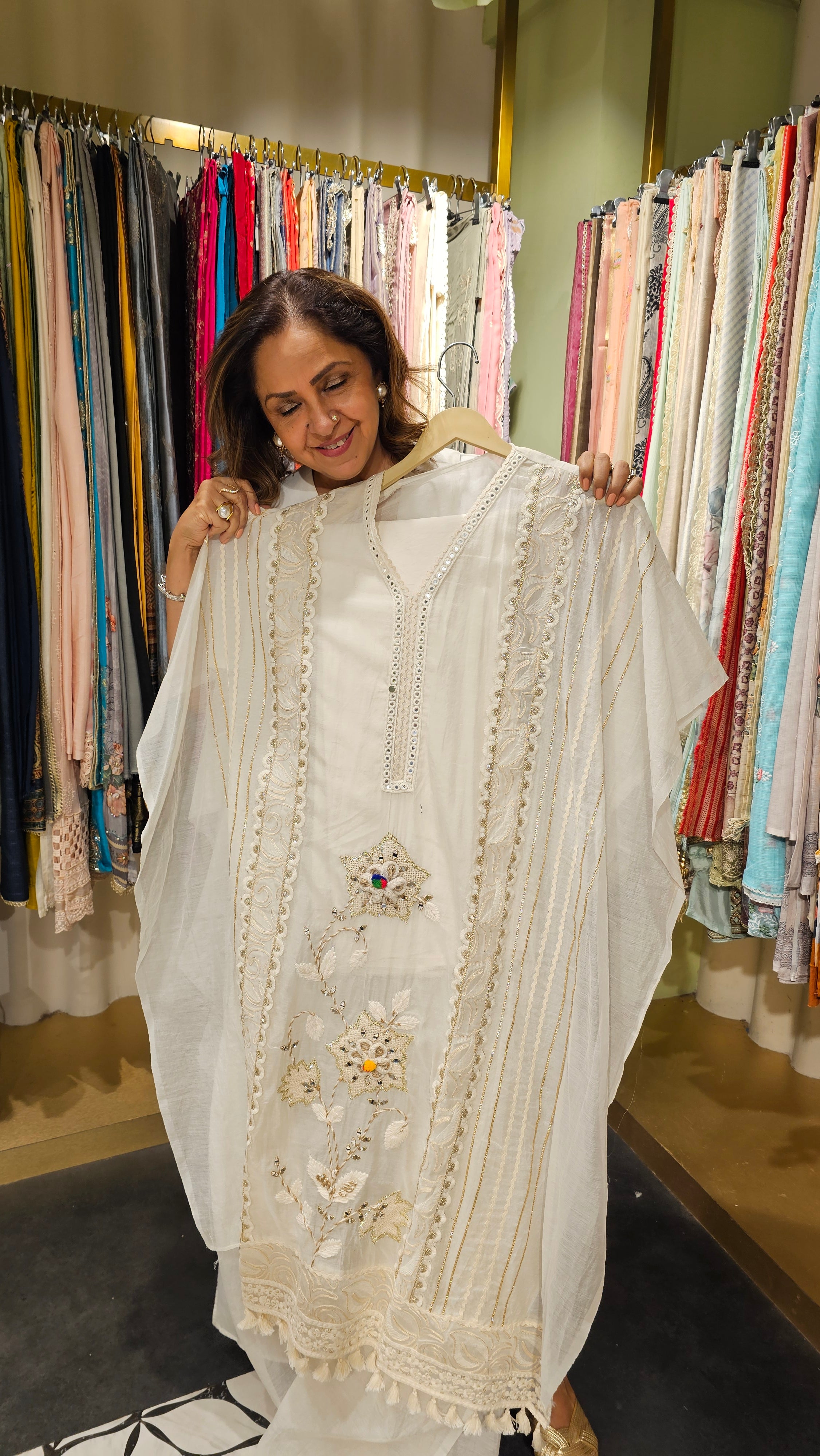 Beautiful Mul Fabric Suit trimmed With gota & Floral Patch work