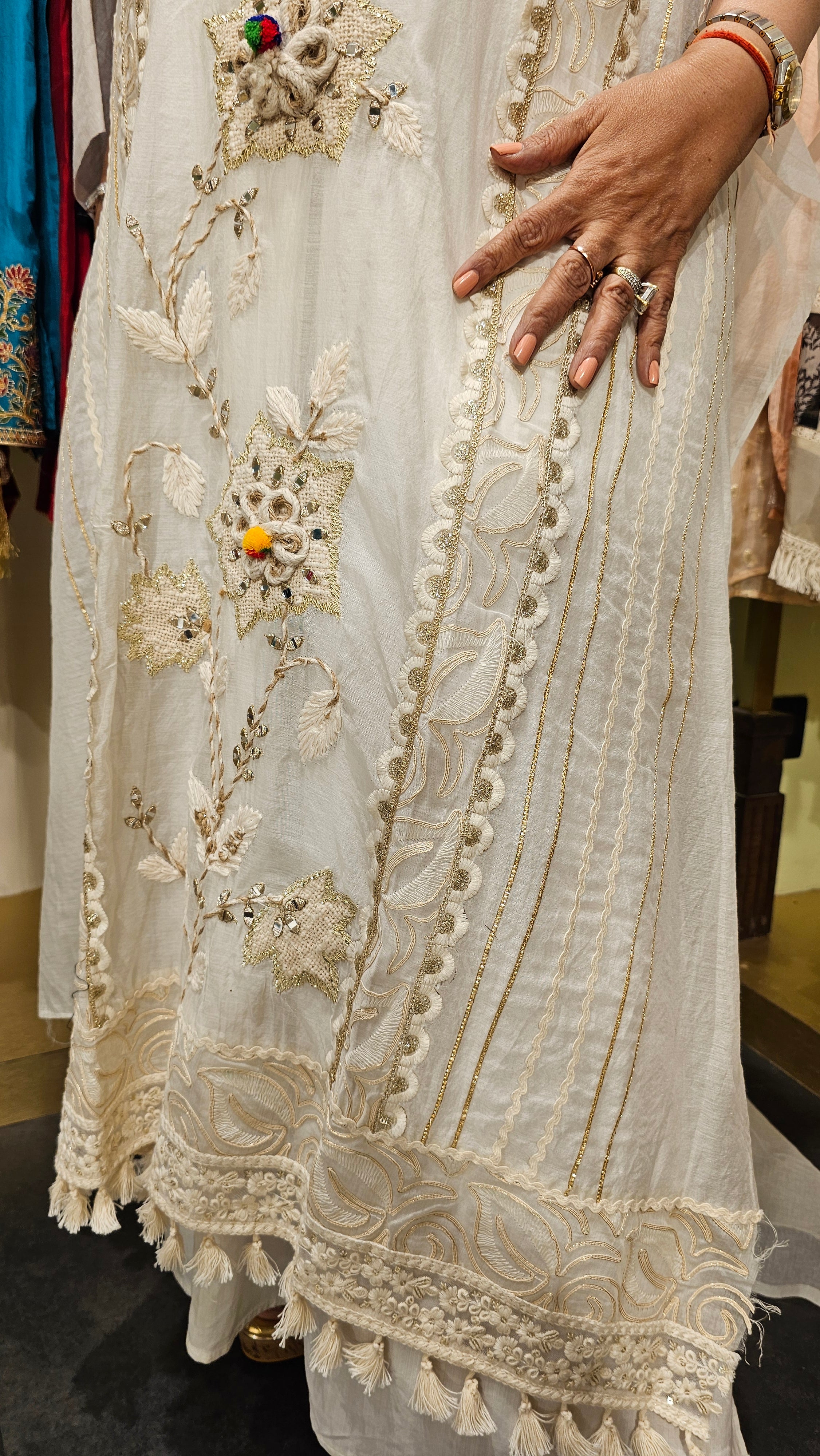 Beautiful Mul Fabric Suit trimmed With gota & Floral Patch work