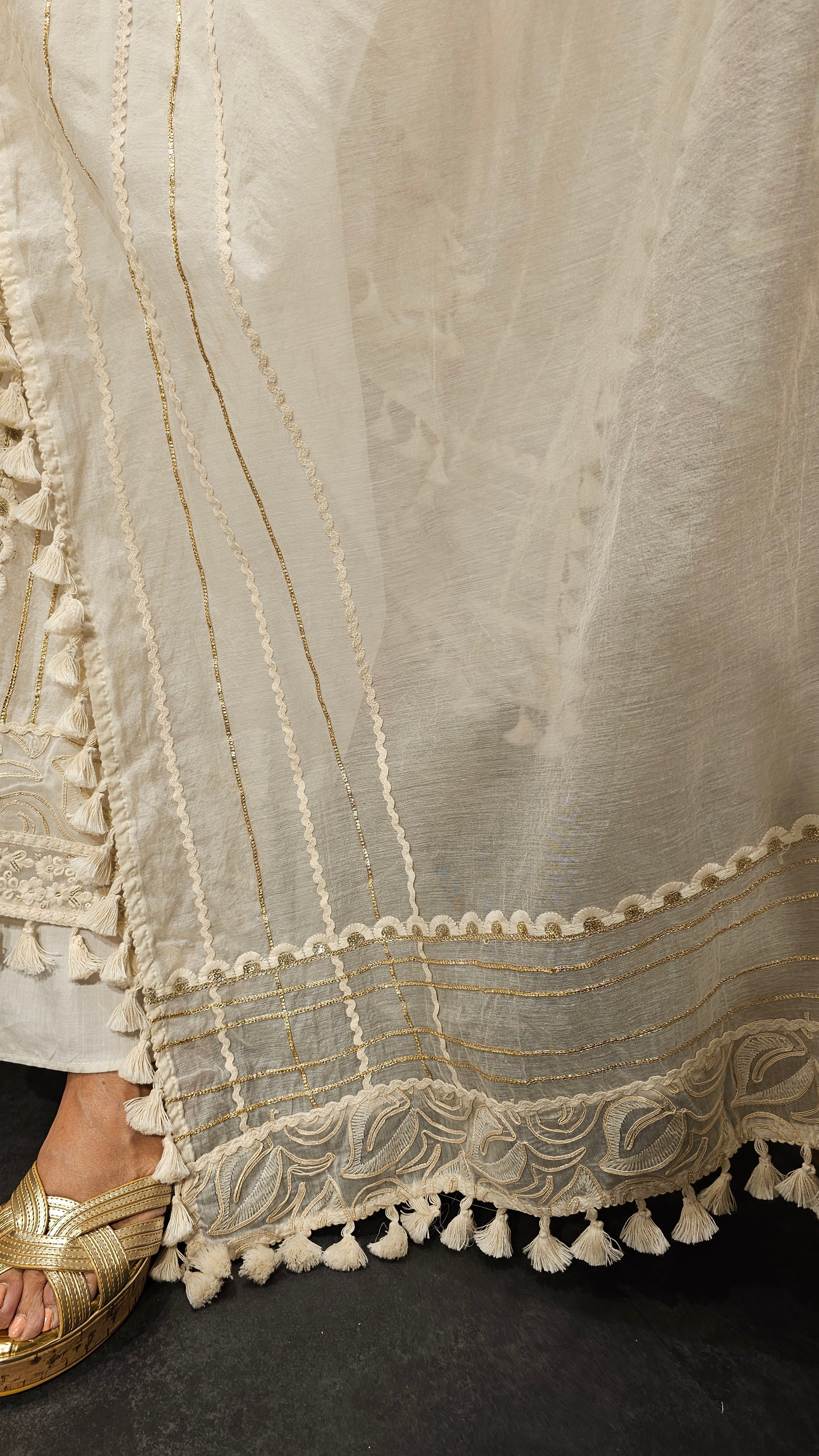 Beautiful Mul Fabric Suit trimmed With gota & Floral Patch work