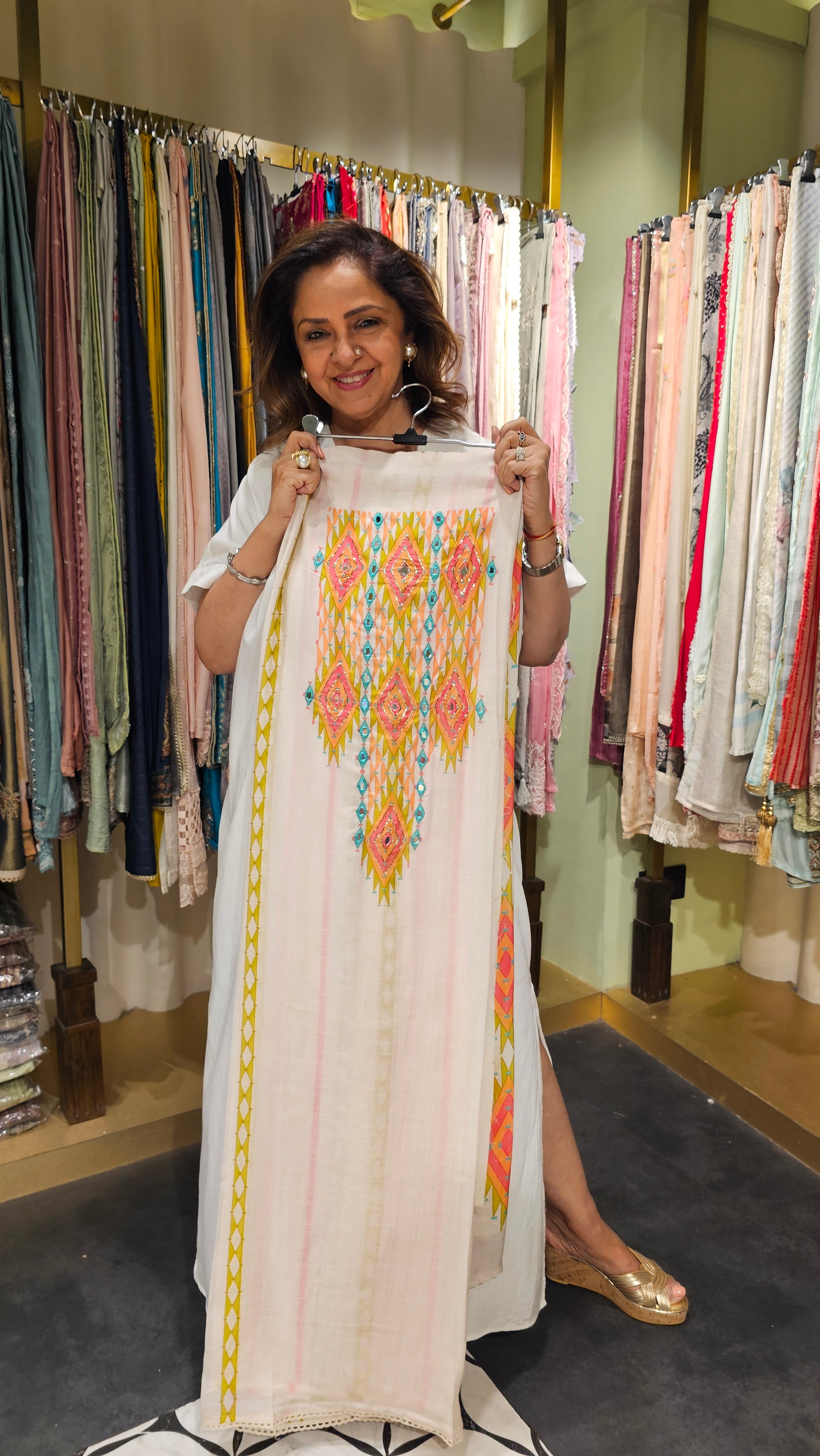 Adorable Mul Cotton Fabric Suit Trimmed With Mirror & Digital Print