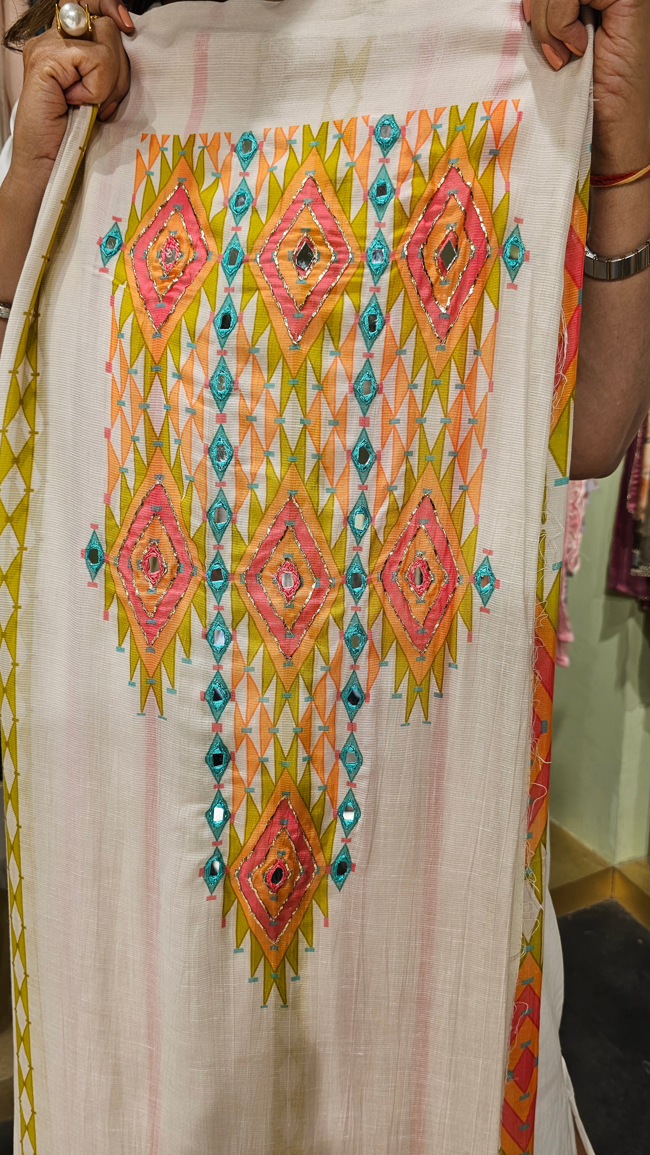 Adorable Mul Cotton Fabric Suit Trimmed With Mirror & Digital Print