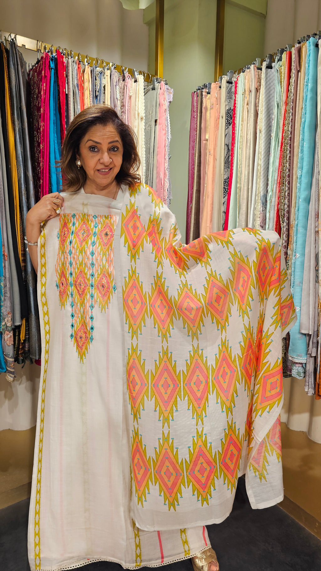 Adorable Mul Cotton Fabric Suit Trimmed With Mirror & Digital Print