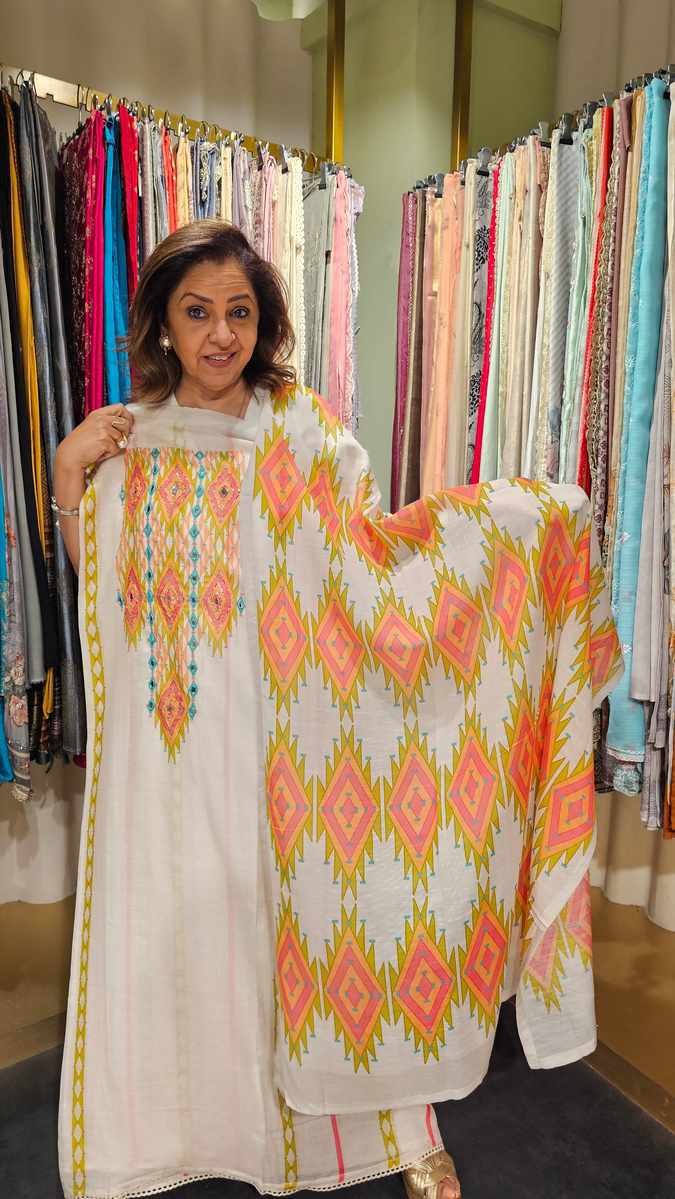 Adorable Mul Cotton Fabric Suit Trimmed With Mirror & Digital Print