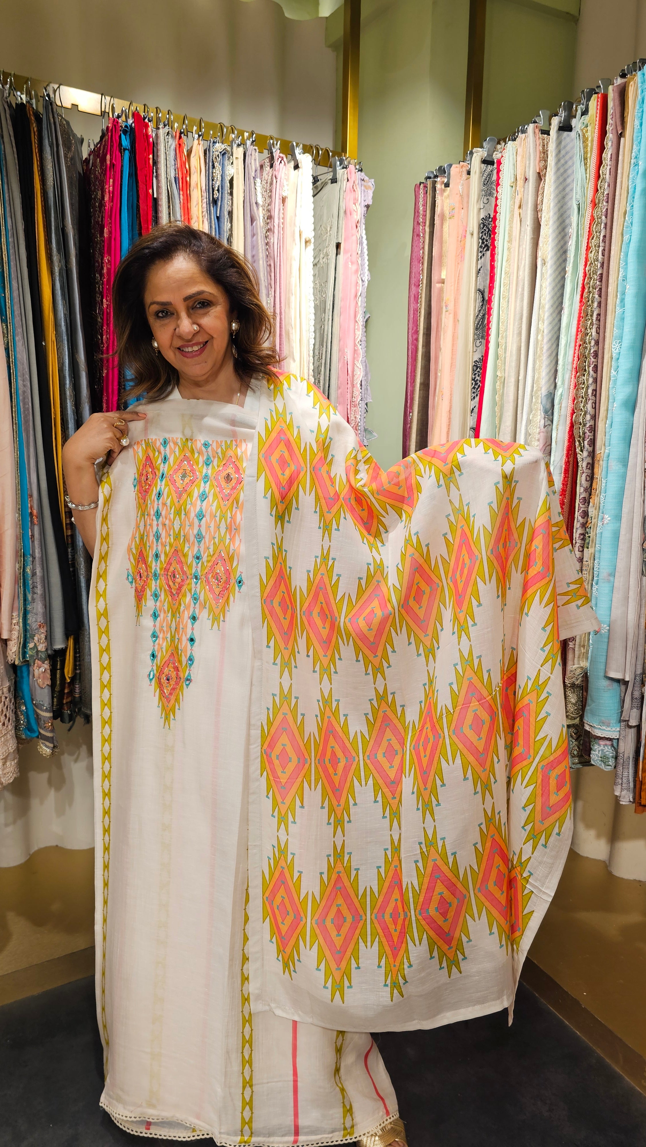 Adorable Mul Cotton Fabric Suit Trimmed With Mirror & Digital Print