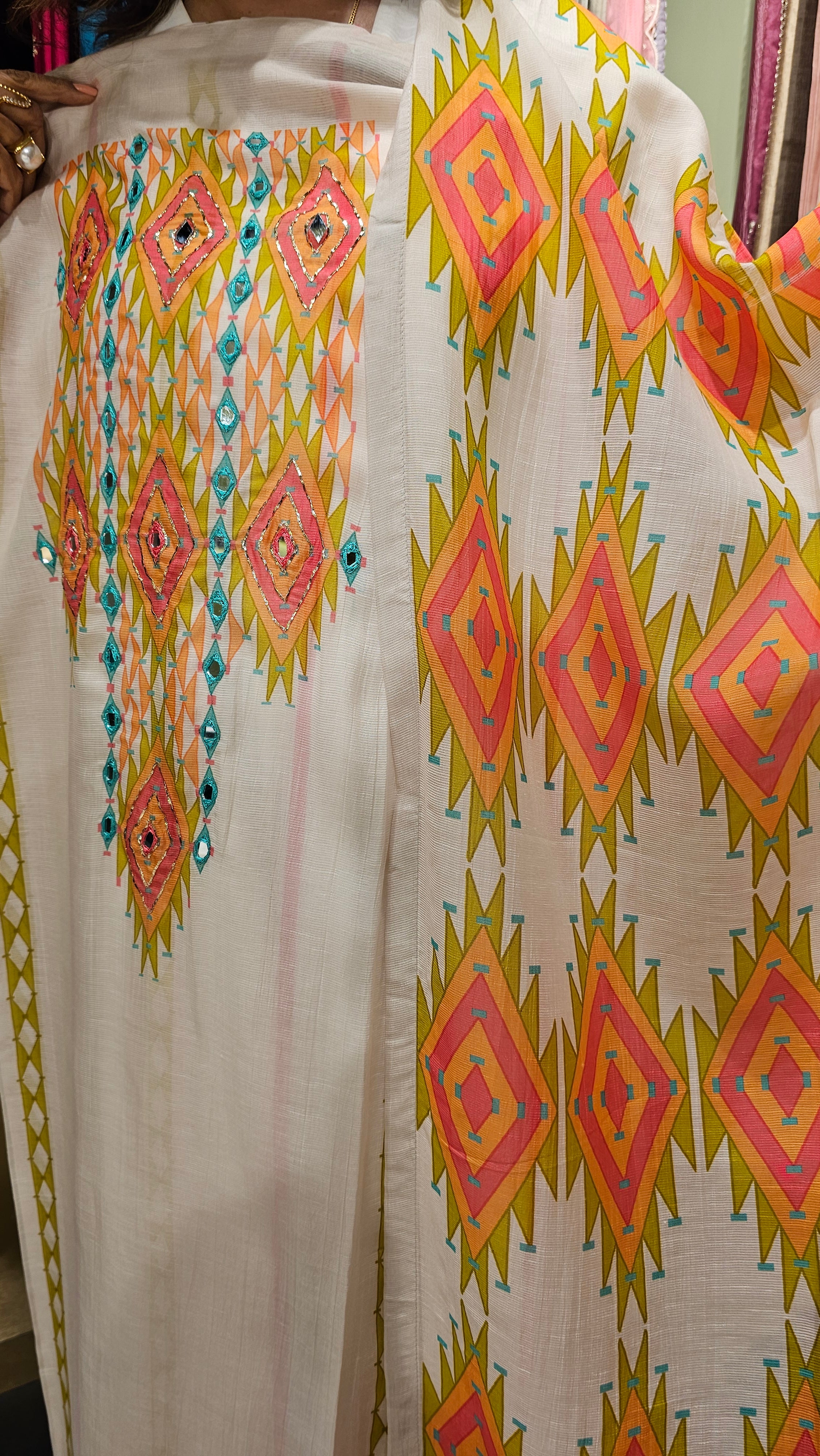 Adorable Mul Cotton Fabric Suit Trimmed With Mirror & Digital Print