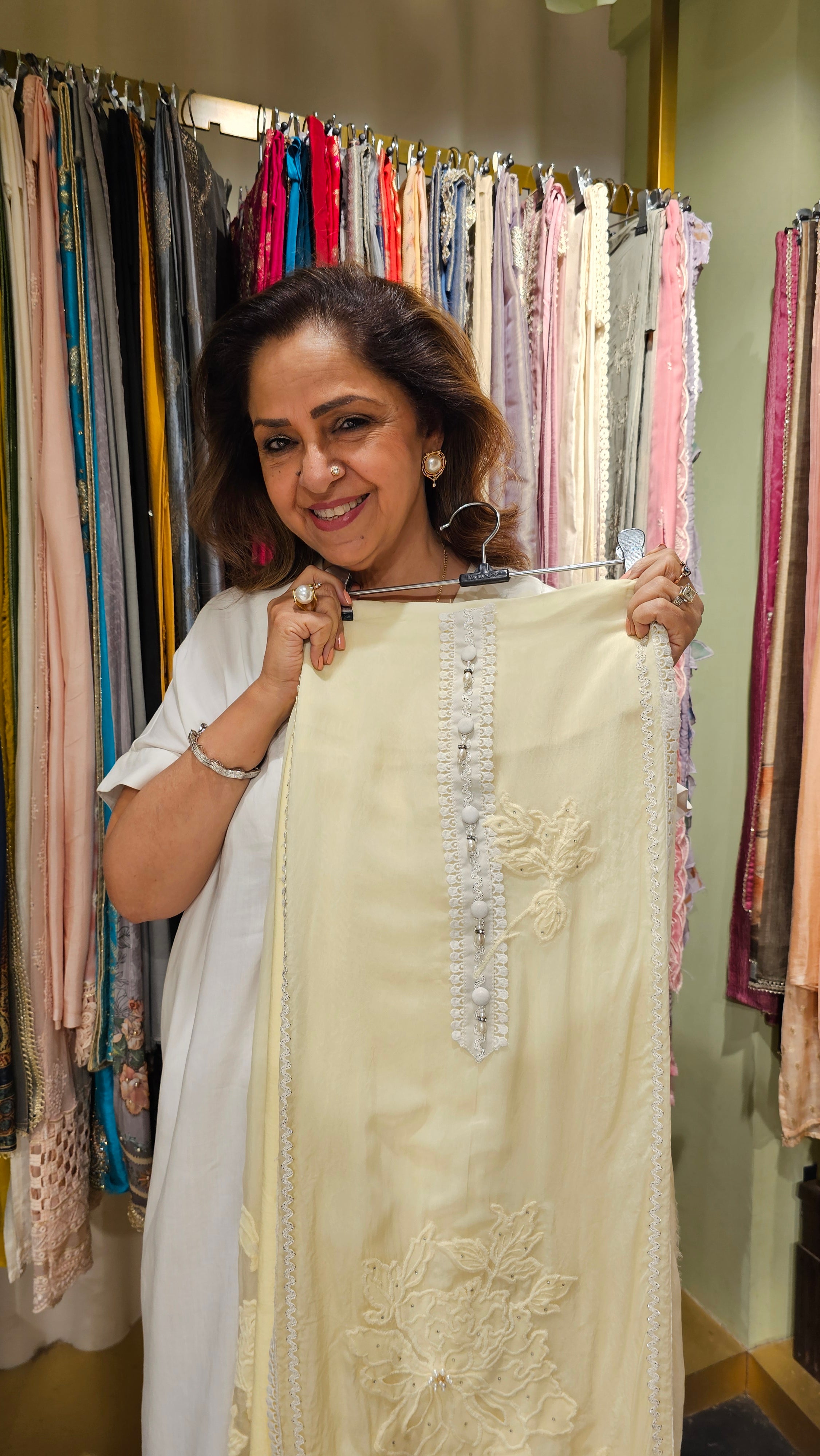Beautiful Organza Fabric Suit trimmed With Patch Work