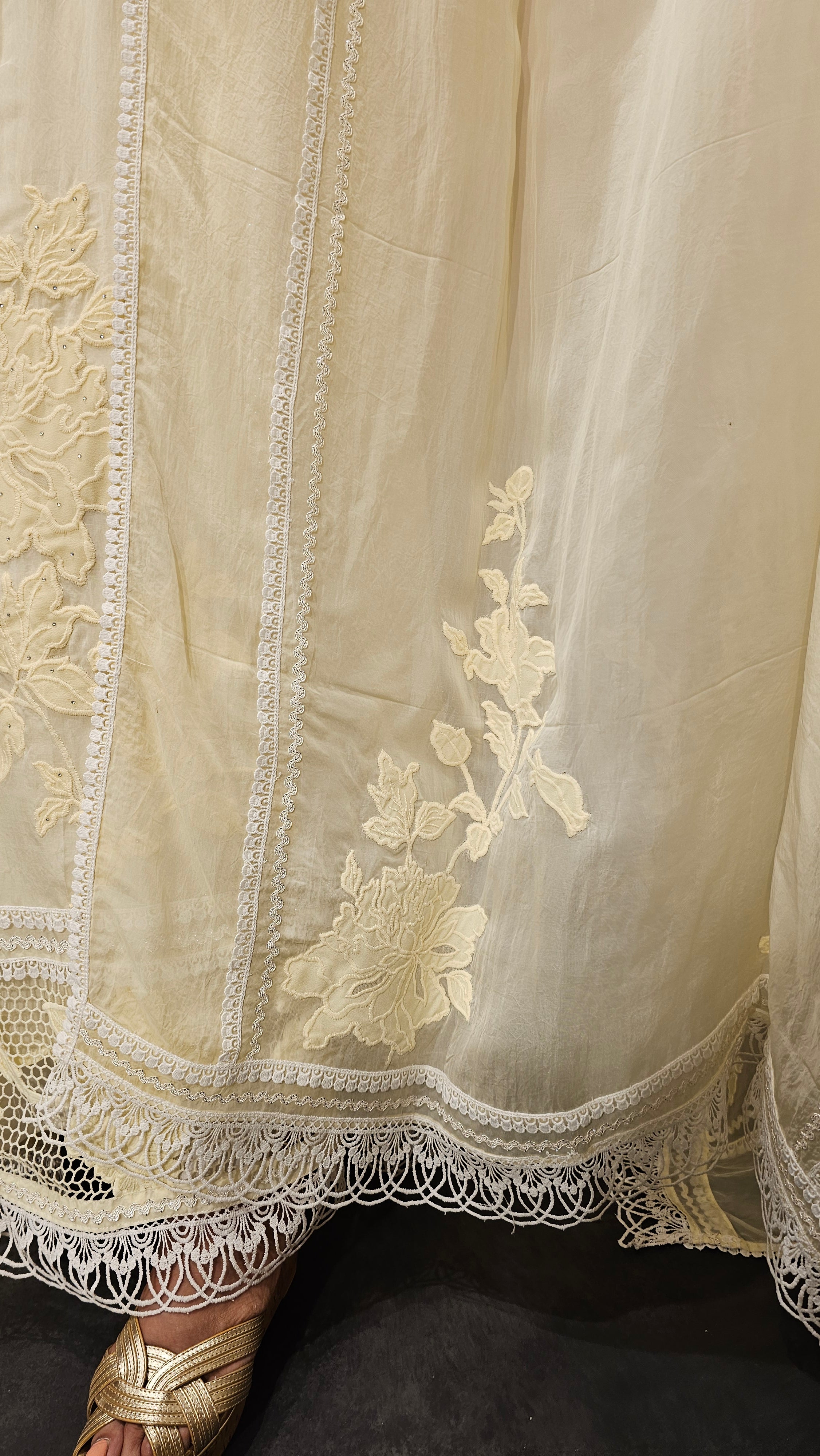 Beautiful Organza Fabric Suit trimmed With Patch Work