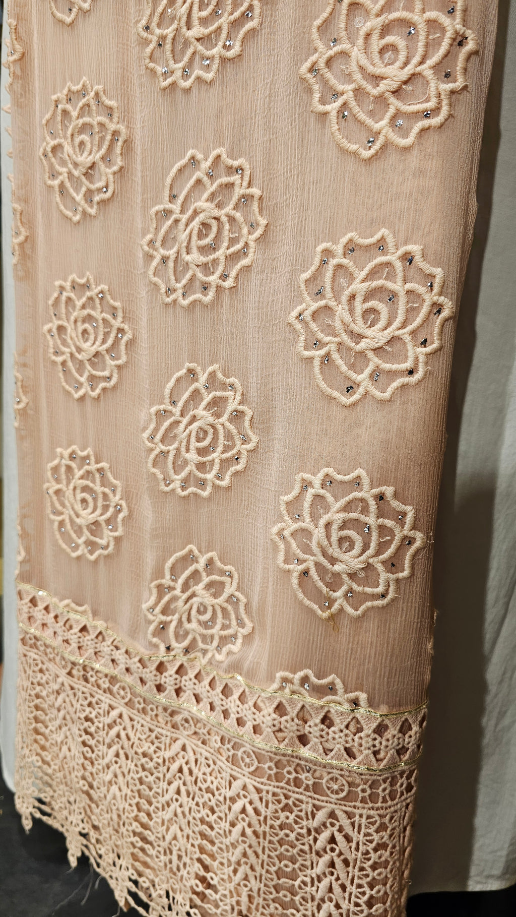 Beautiful Chiffon Fabric Suit trimmed With Patch Work