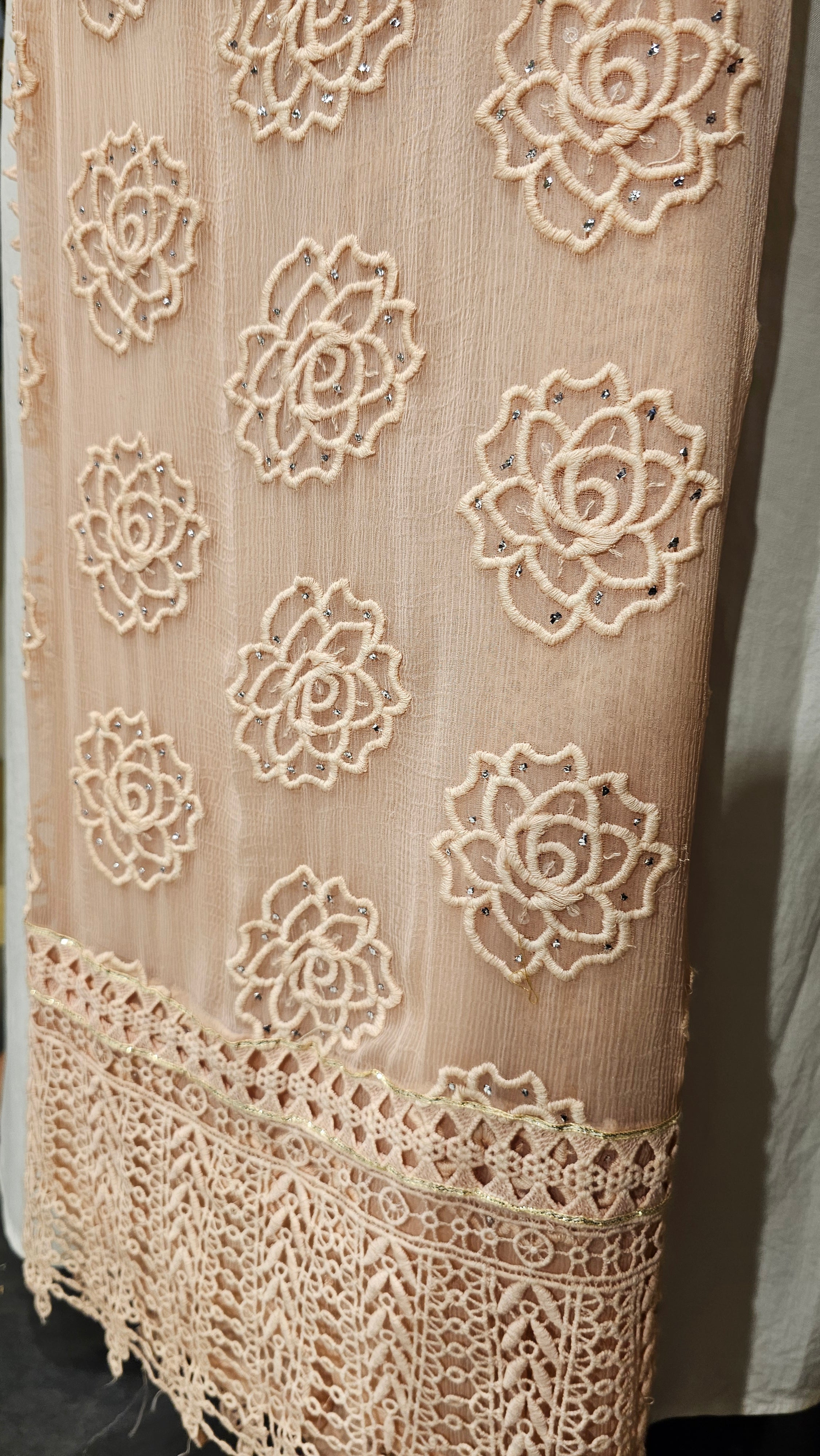 Beautiful Chiffon Fabric Suit trimmed With Patch Work
