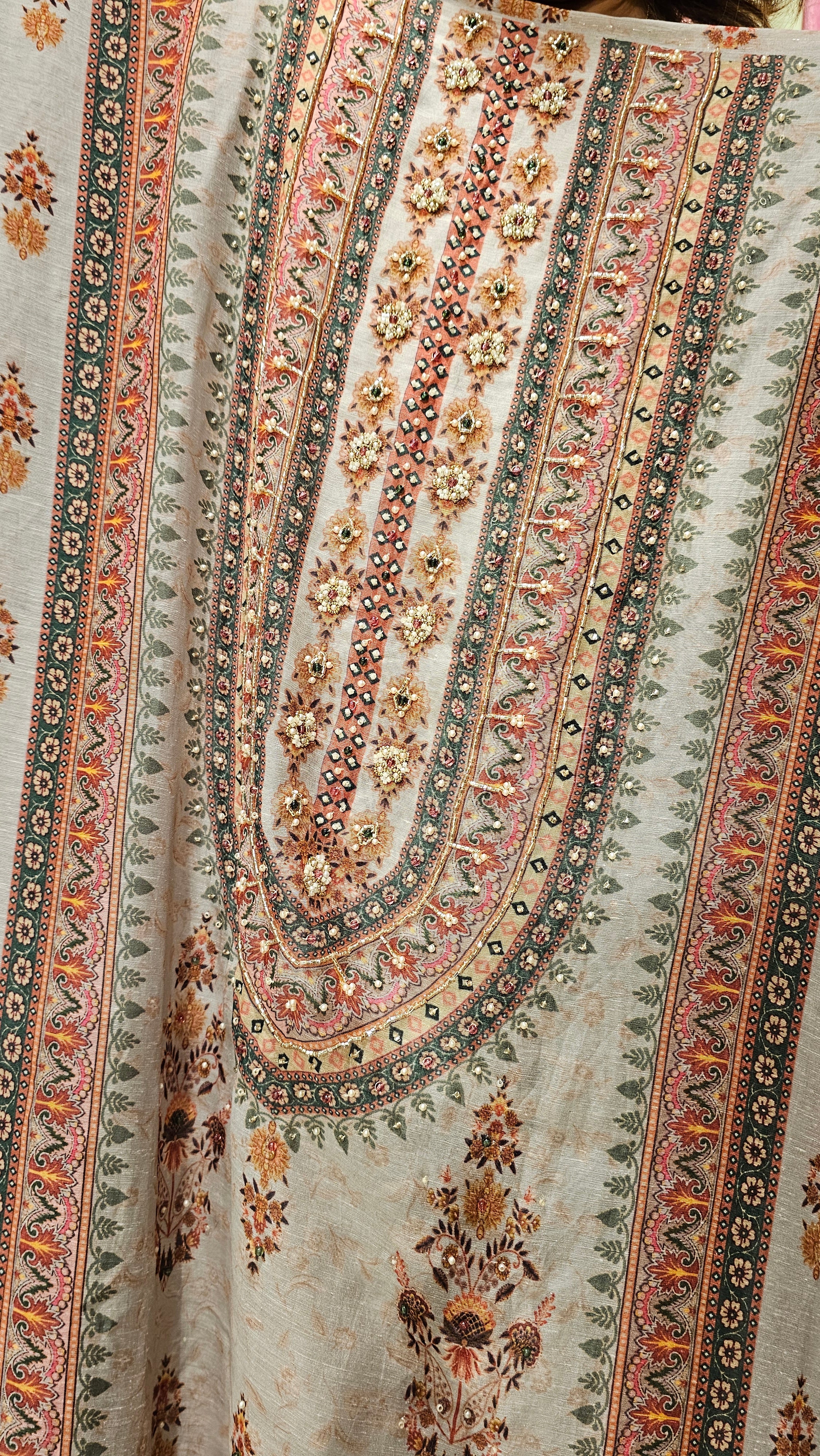 Beautiful Digital Printed Mul Fabric Suit trimmed With Hand Work