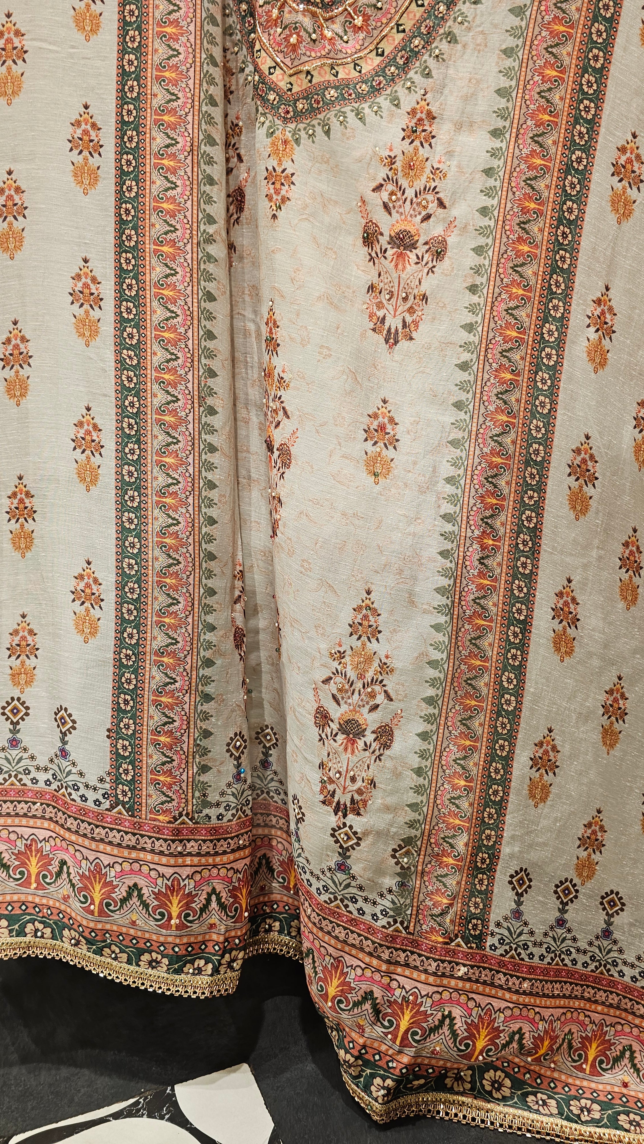 Beautiful Digital Printed Mul Fabric Suit trimmed With Hand Work
