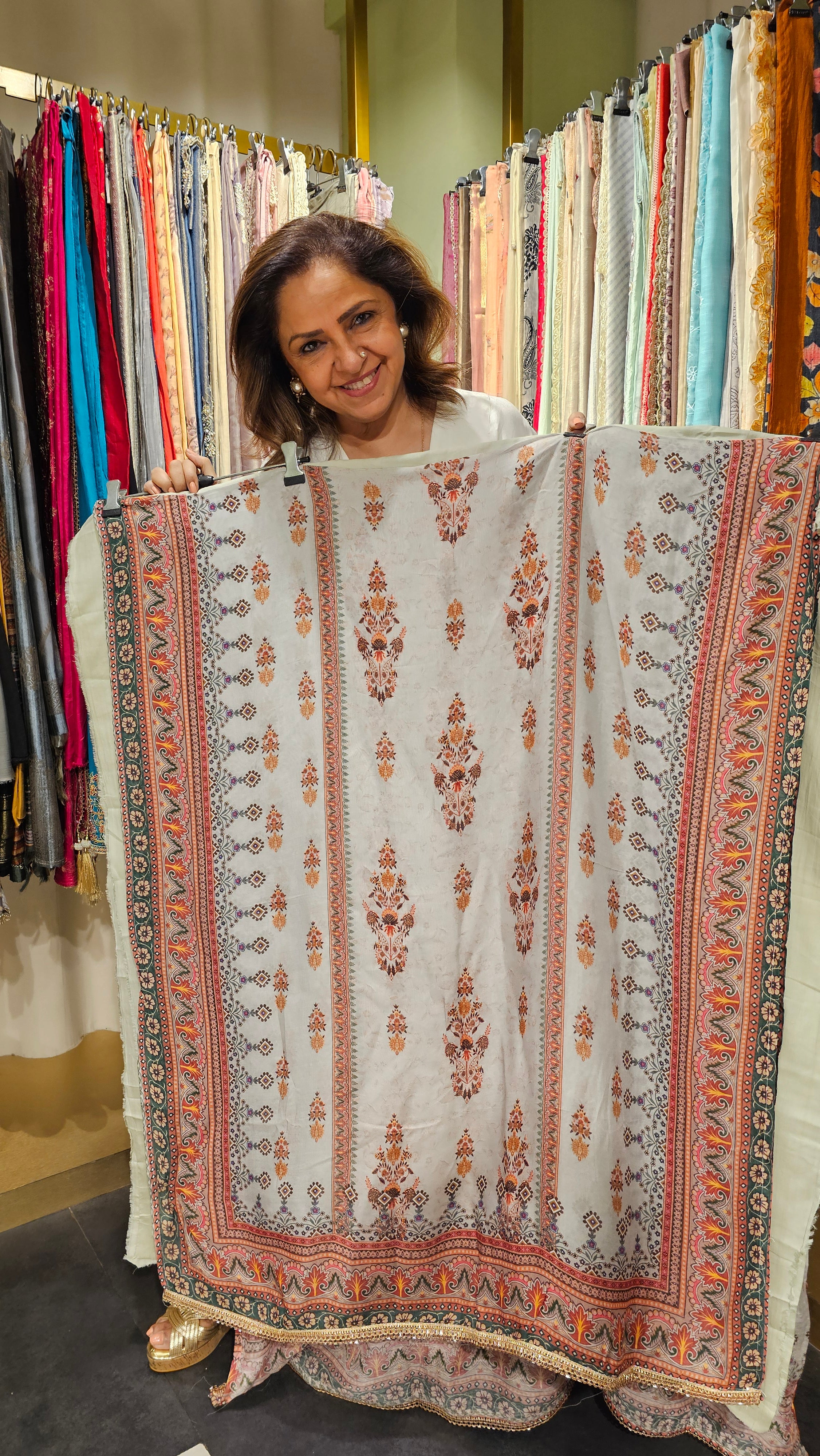 Beautiful Digital Printed Mul Fabric Suit trimmed With Hand Work