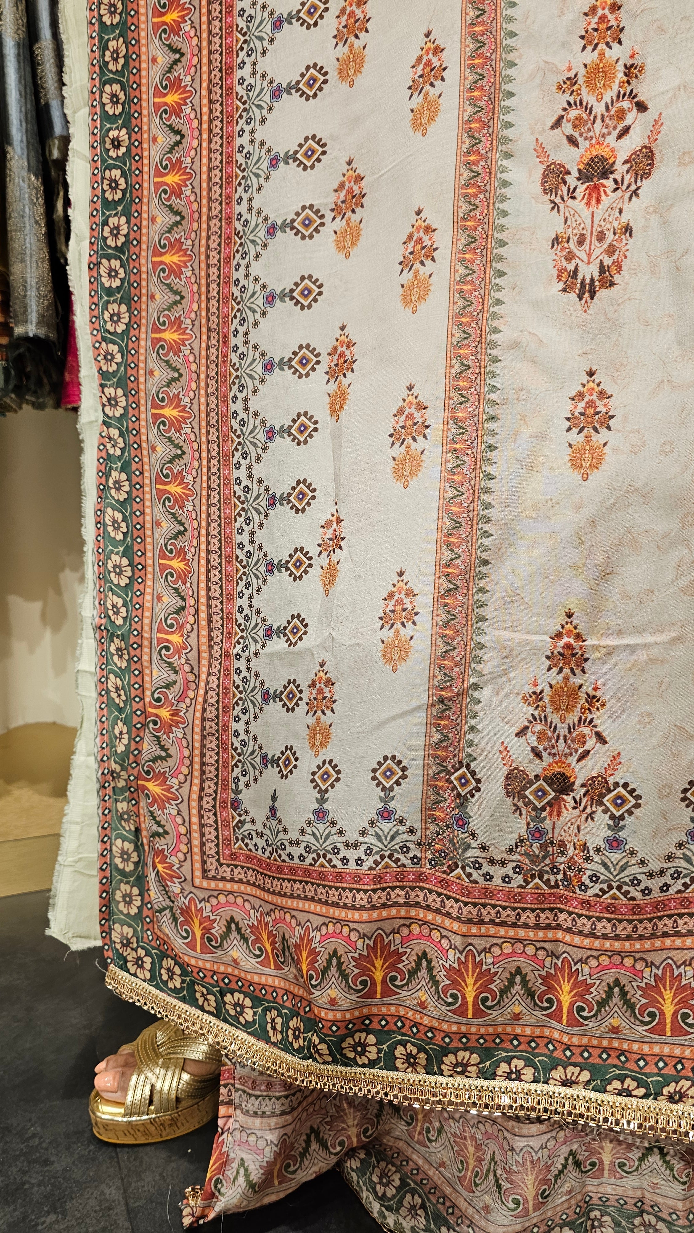 Beautiful Digital Printed Mul Fabric Suit trimmed With Hand Work