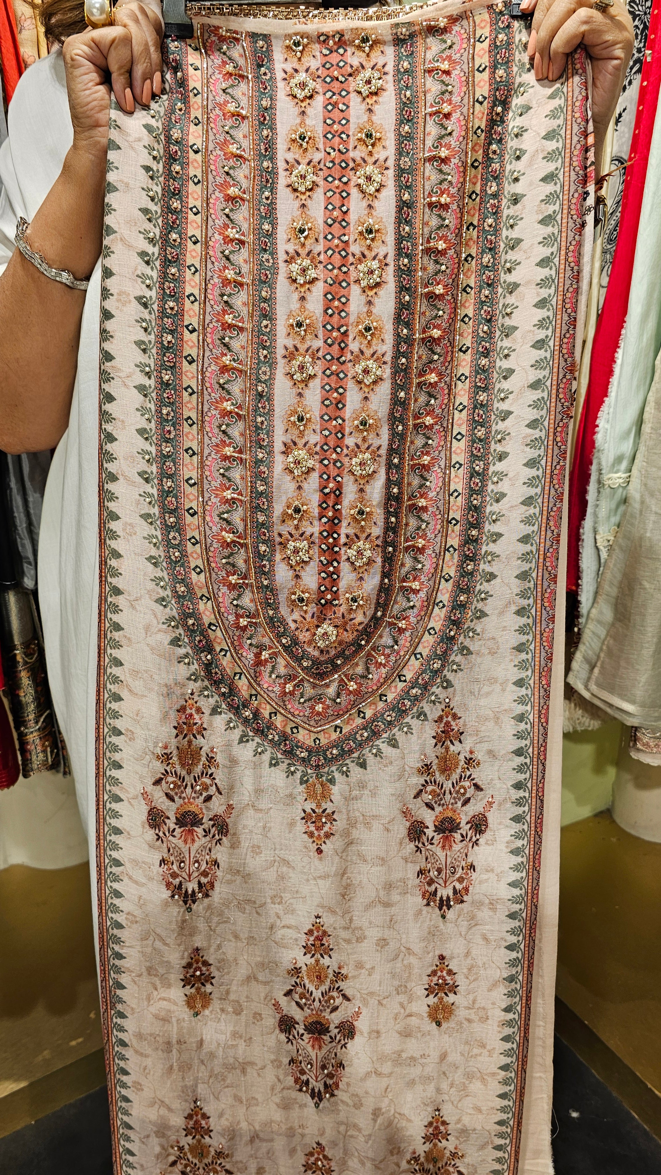Beautiful Digital Printed Mul Fabric Suit trimmed With Hand Work