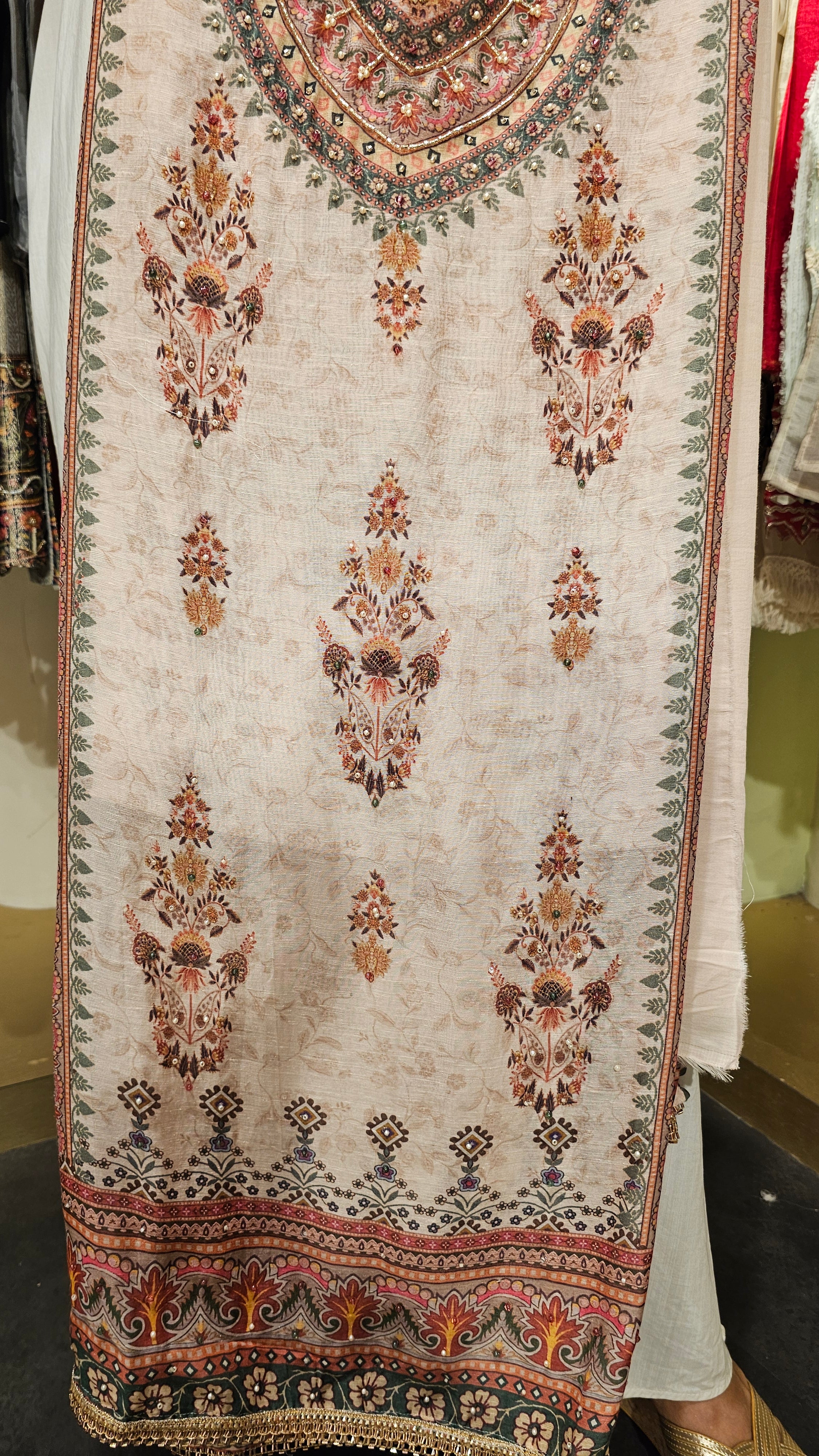 Beautiful Digital Printed Mul Fabric Suit trimmed With Hand Work