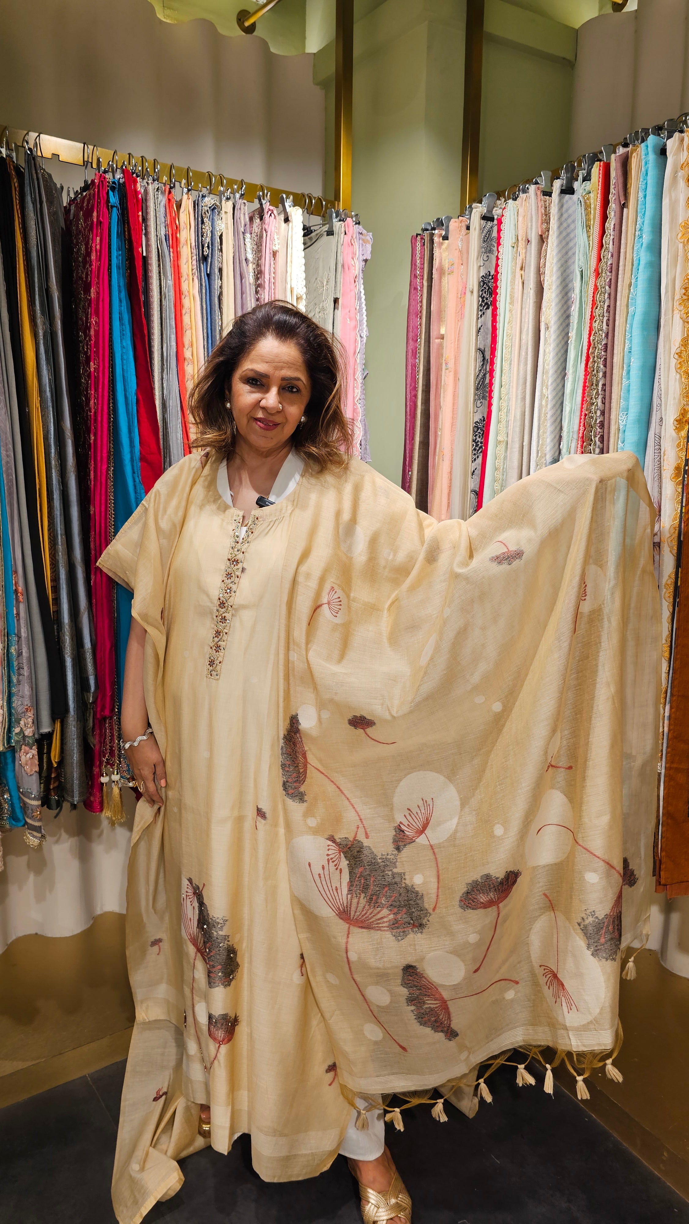 Beautiful Maheshwari Fabric Suit trimmed With Weaving & Hand work