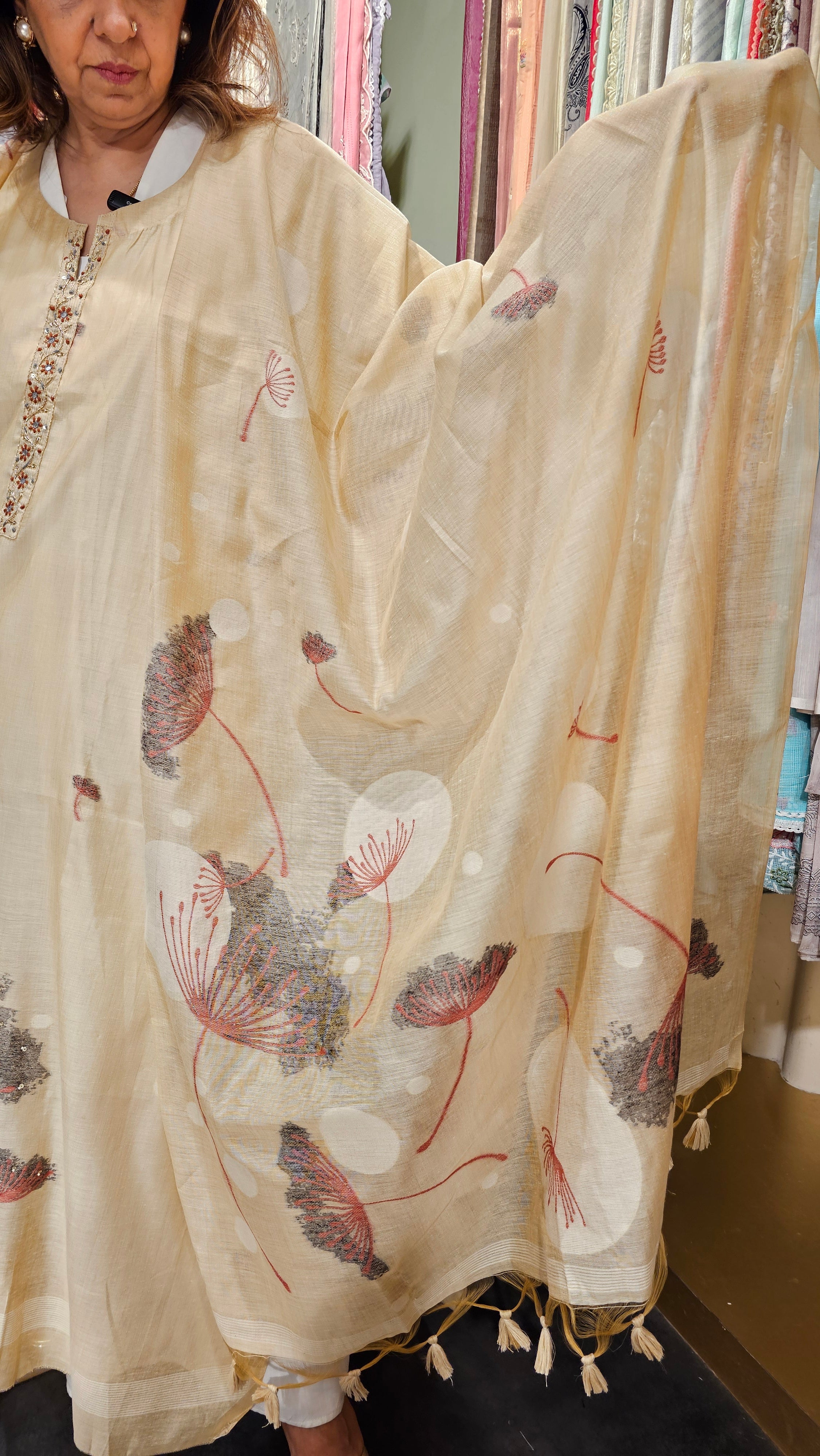 Beautiful Maheshwari Fabric Suit trimmed With Weaving & Hand work