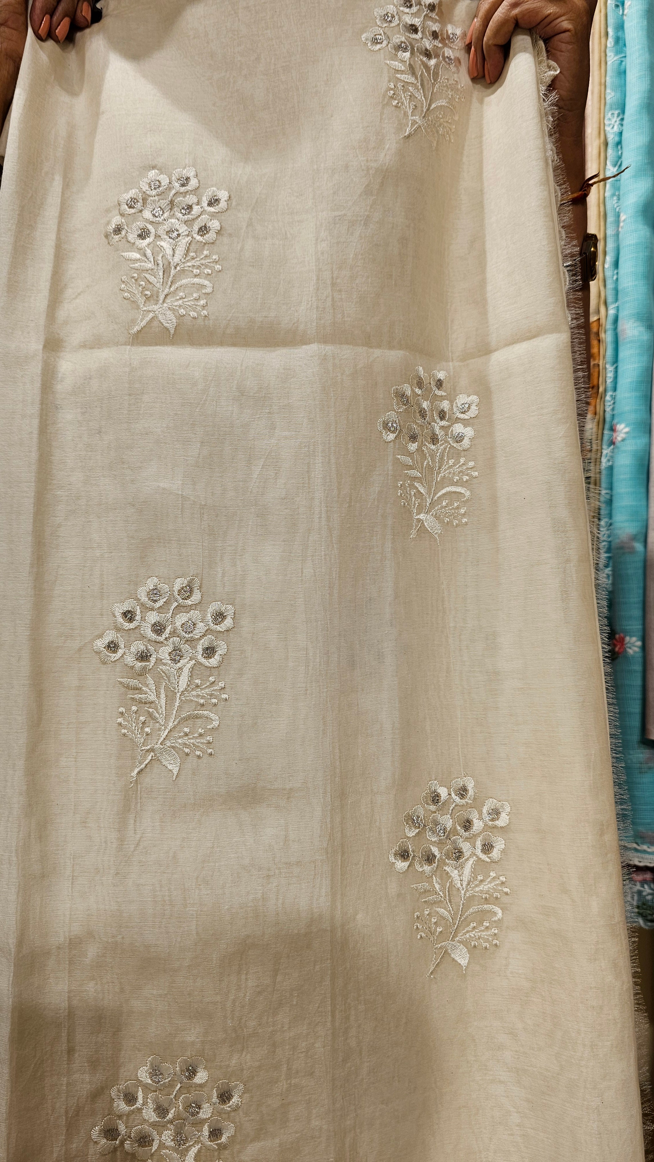 Beautiful Mul Fabric Suit trimmed With Resham Work