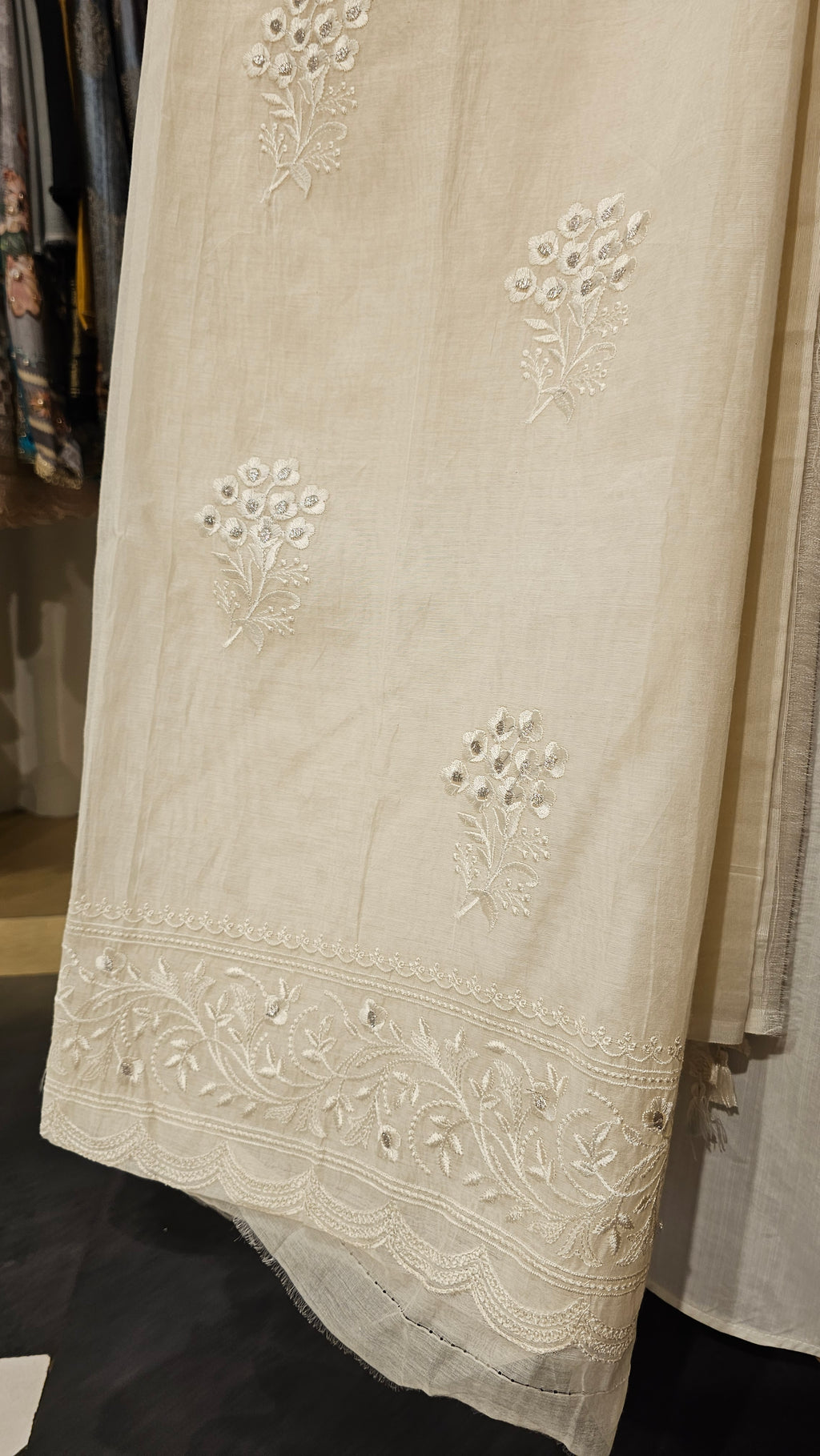 Beautiful Mul Fabric Suit trimmed With Resham Work