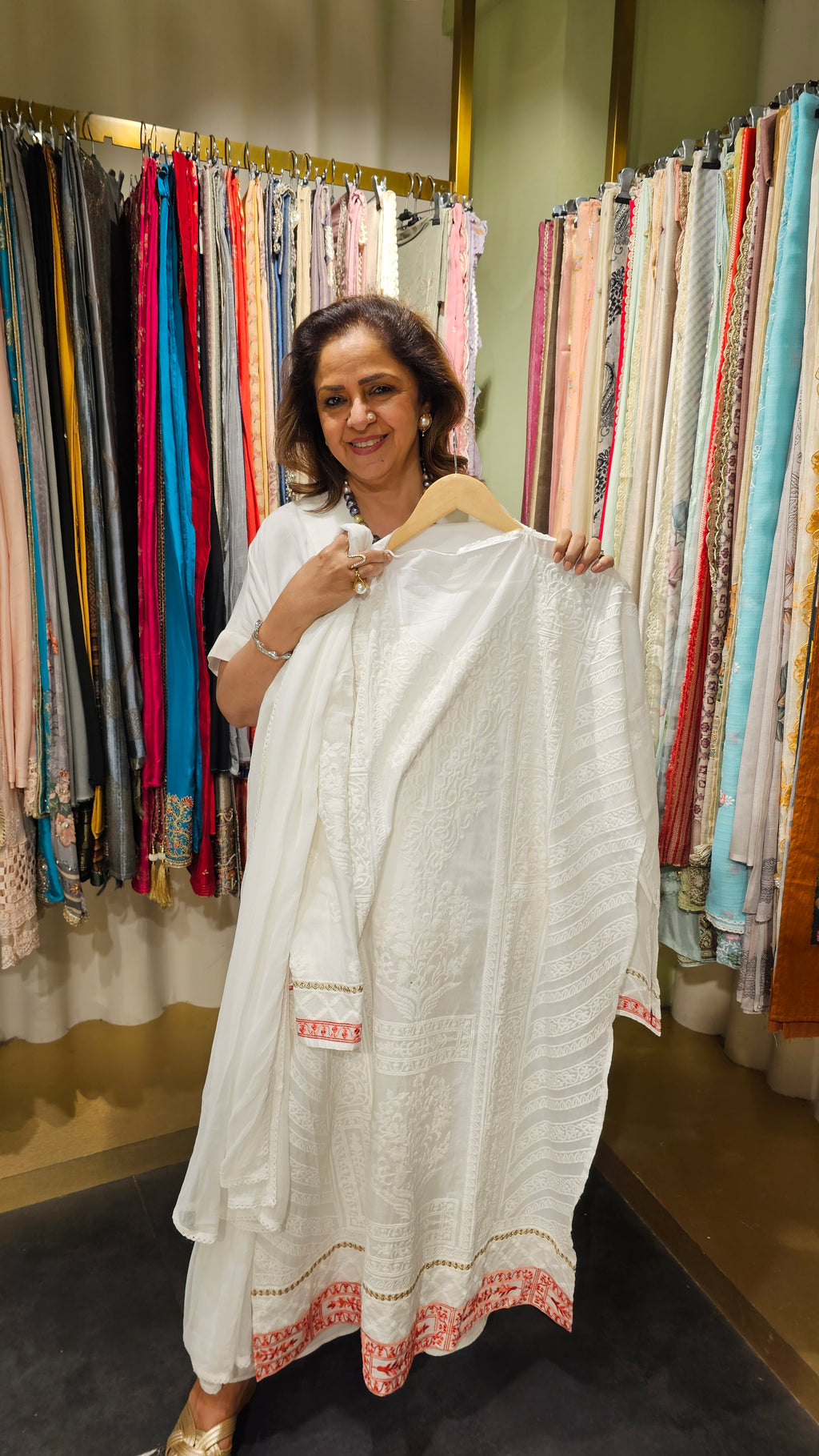 Beautiful Cotton Fabric Suit trimmed With Thread Work