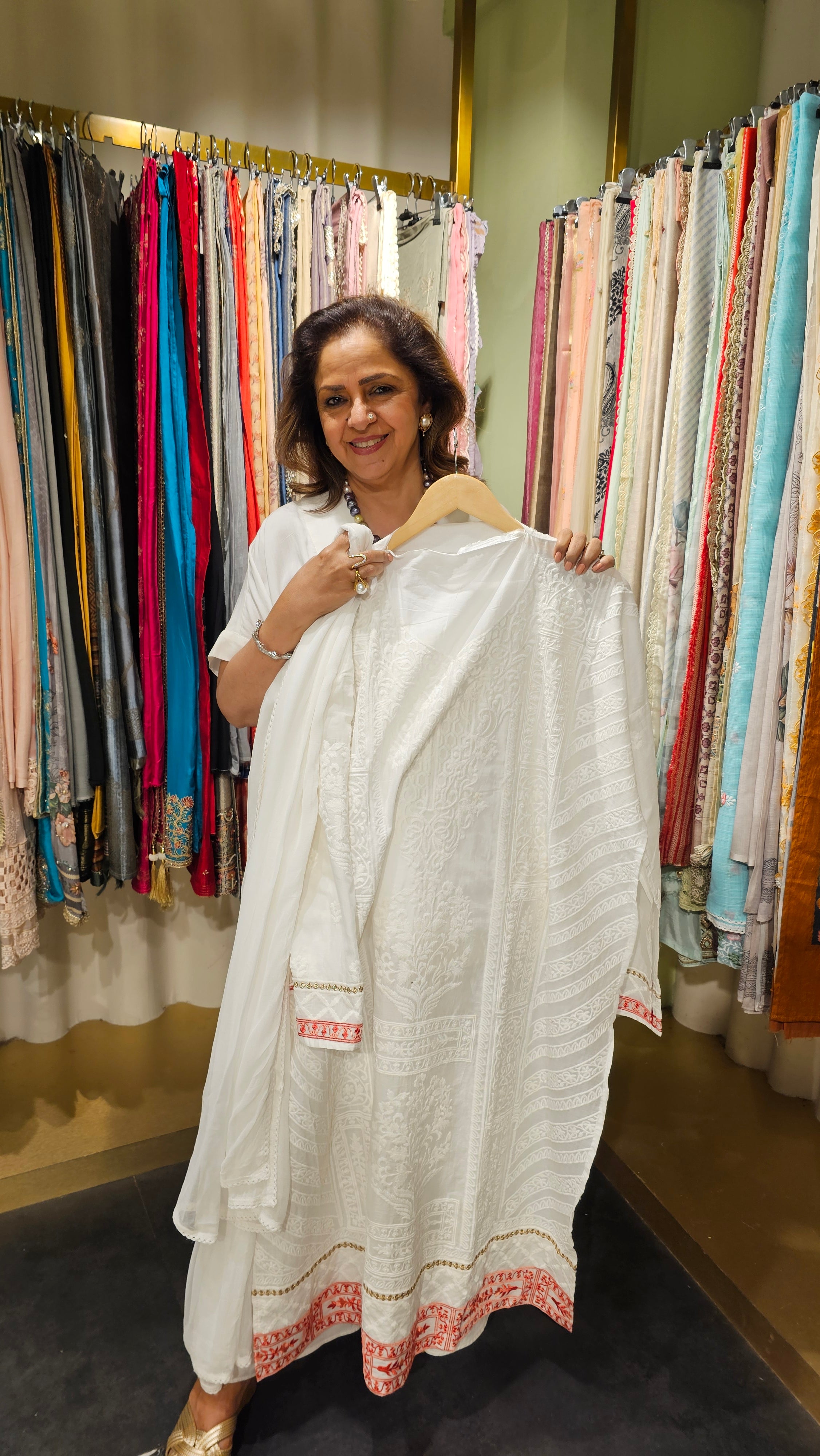 Beautiful Cotton Fabric Suit trimmed With Thread Work