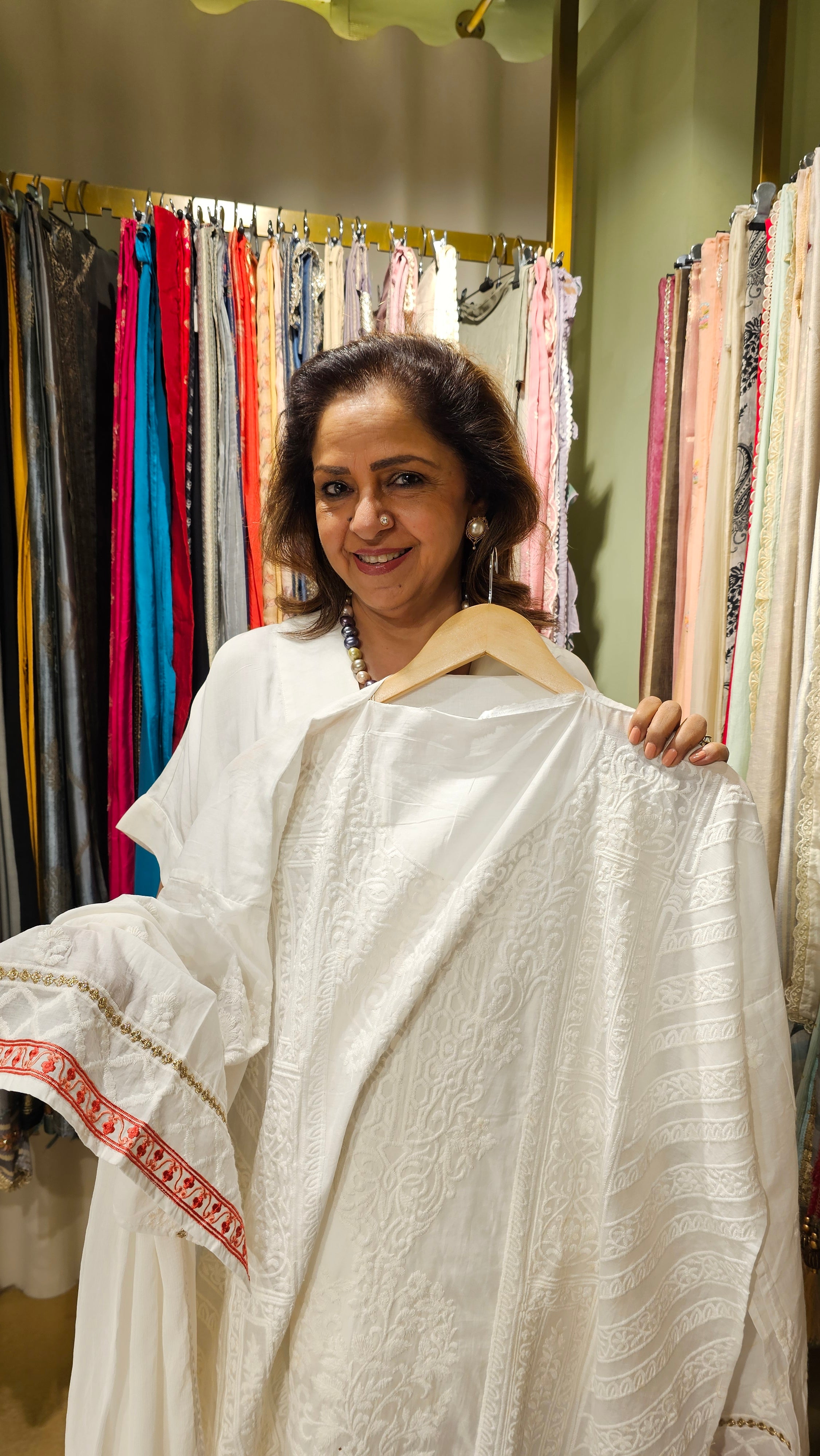 Beautiful Cotton Fabric Suit trimmed With Thread Work