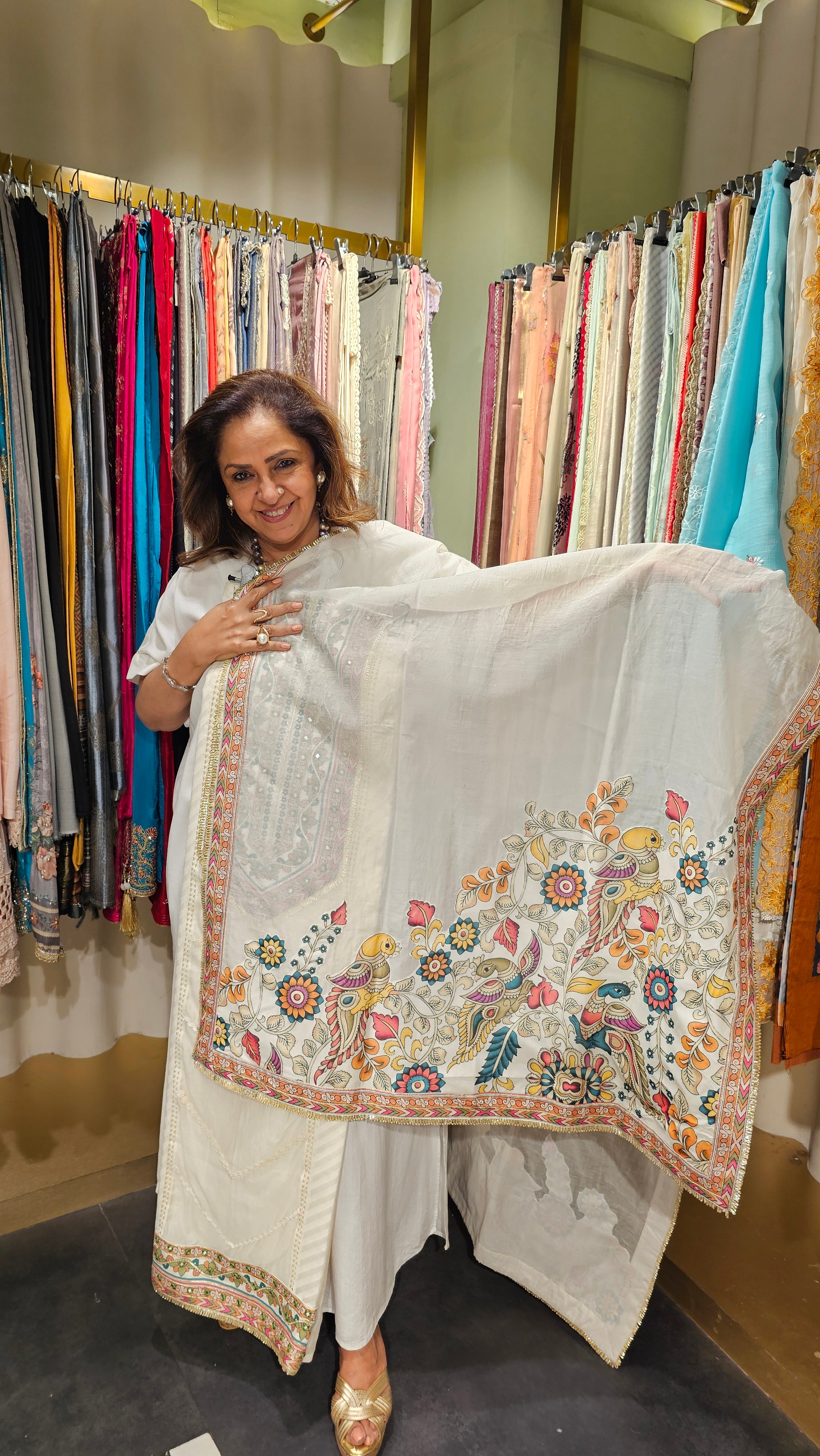 Beautiful Mul Fabric Suit trimmed With Gota & Kalamkari