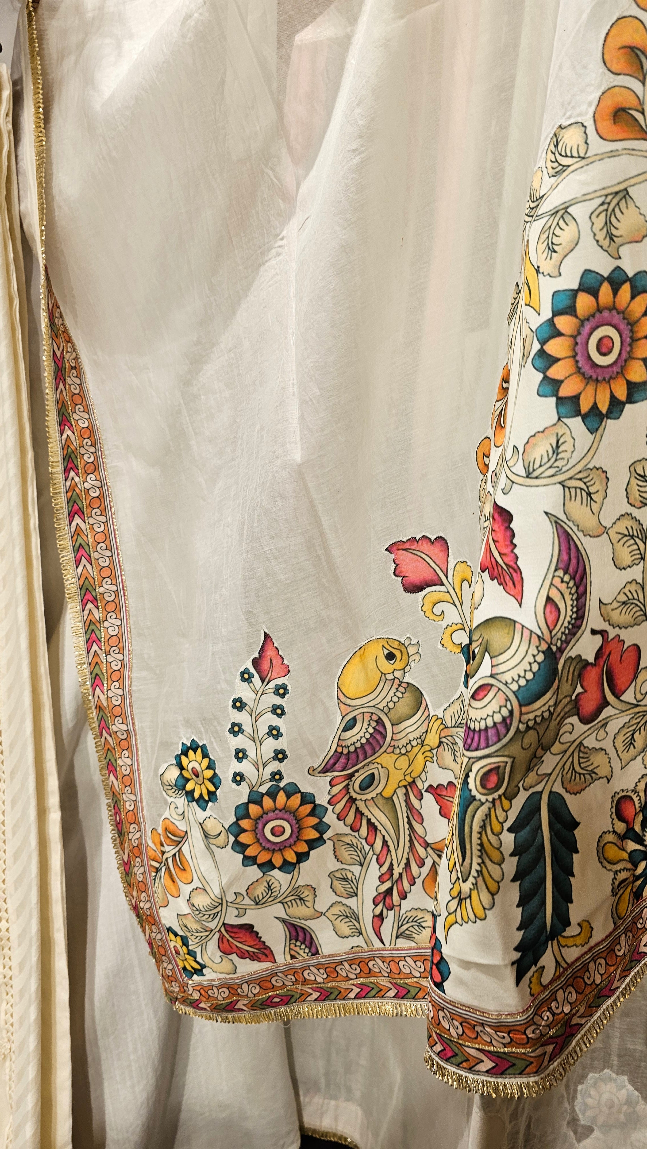 Beautiful Mul Fabric Suit trimmed With Gota & Kalamkari