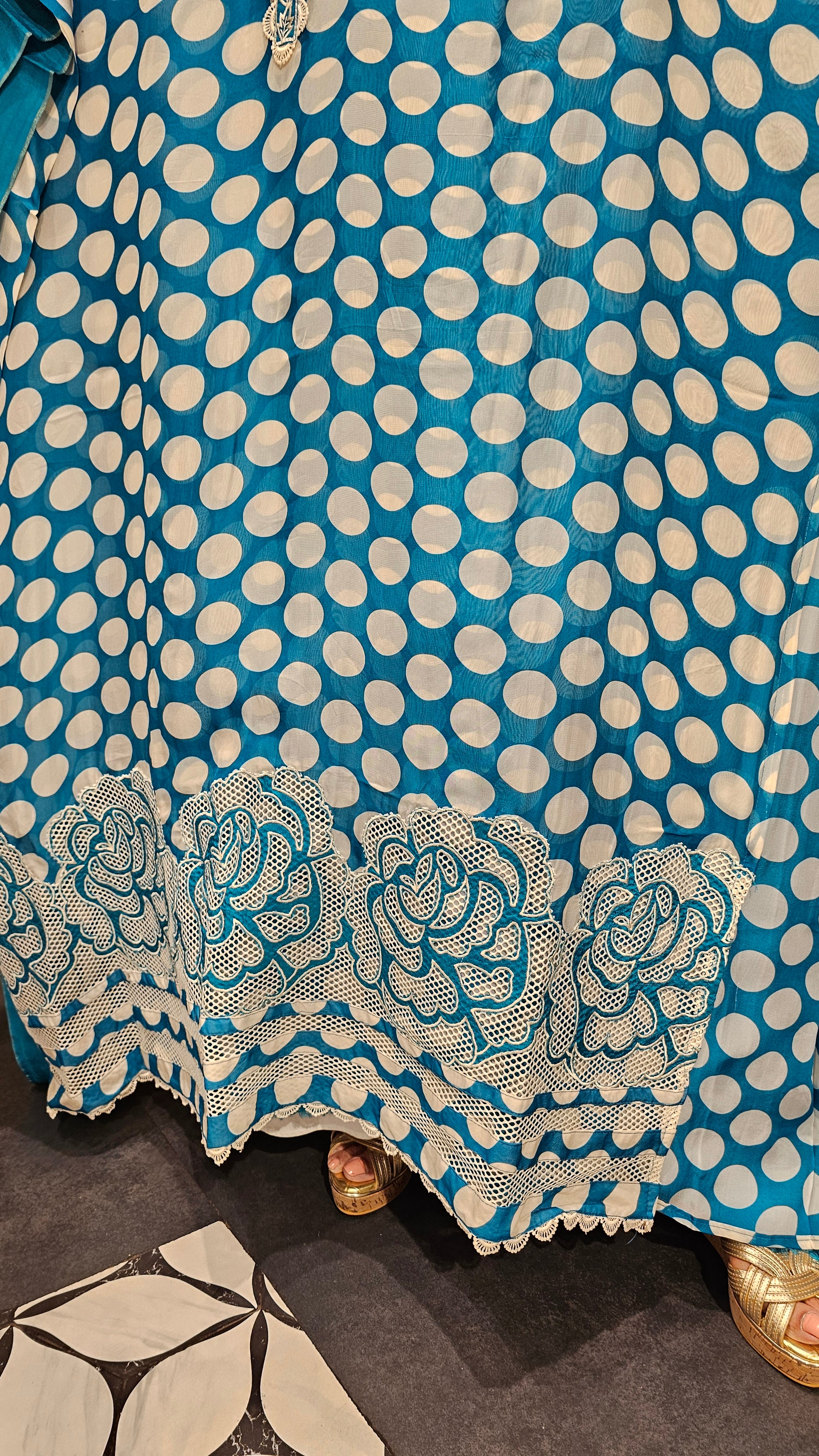 Beautiful Organza Fabric Suit trimmed With Floral Cut Work