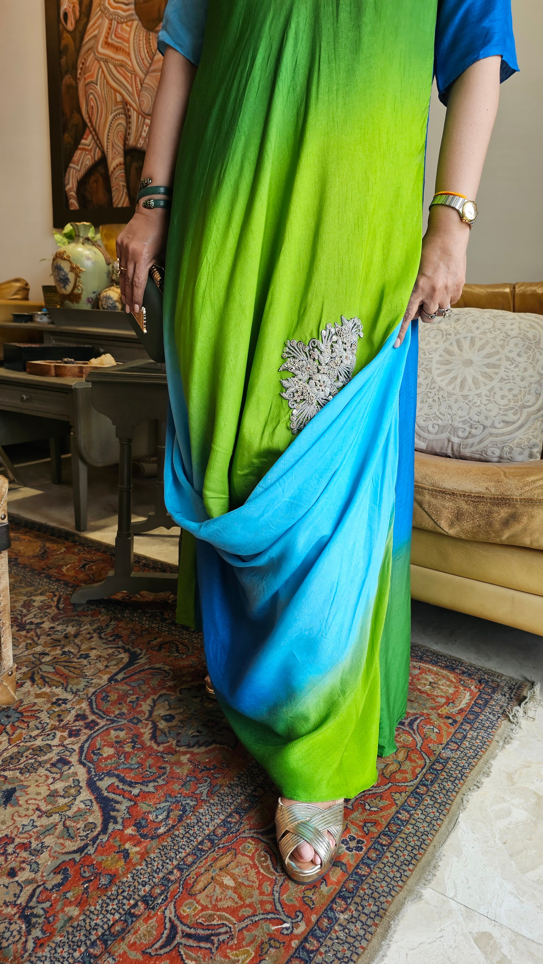 Breezy Cotton Silk Dress With Zari, Dabka & Sequins work