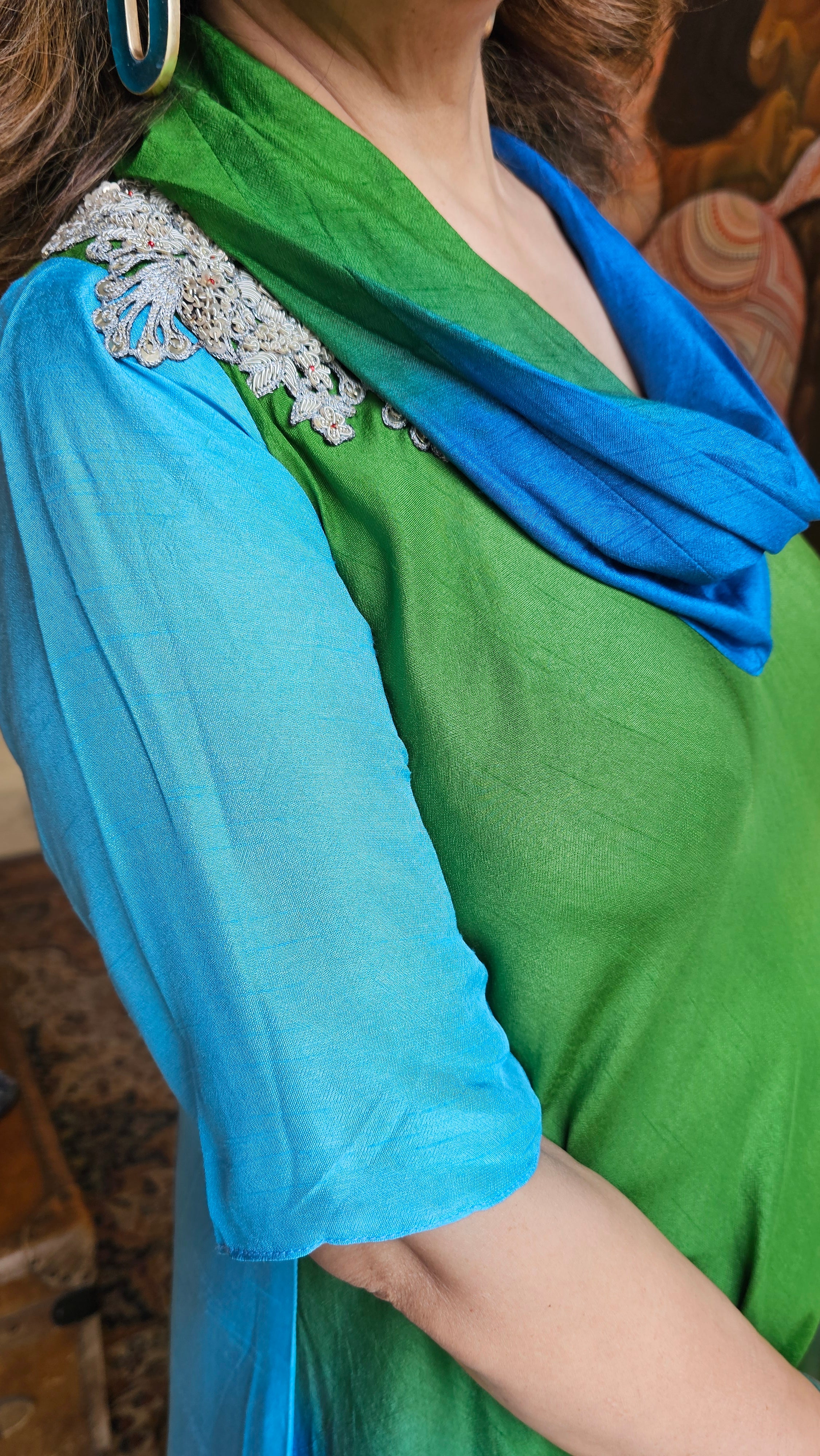 Breezy Cotton Silk Dress With Zari, Dabka & Sequins work