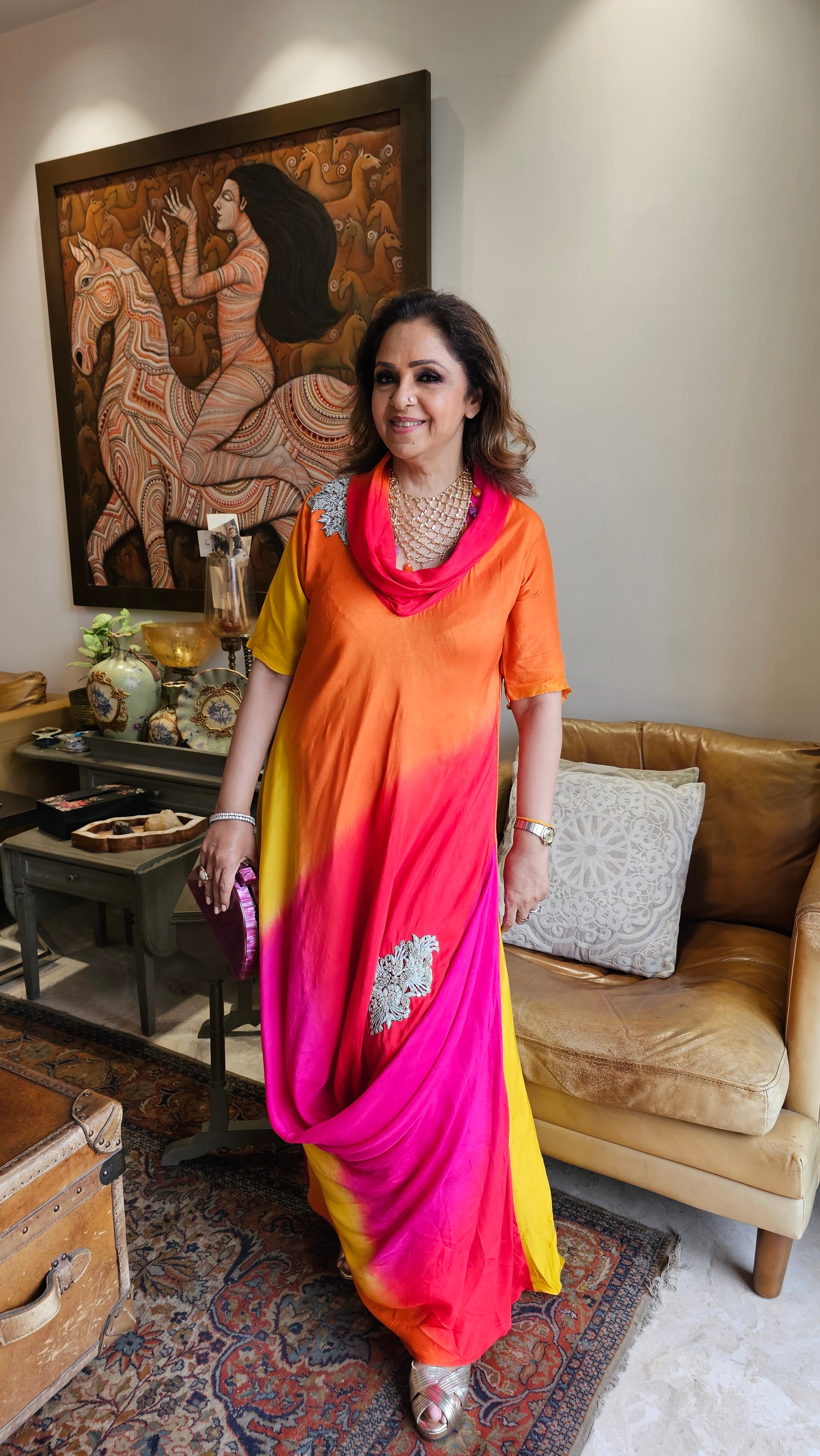 Breezy Cotton Silk Dress With Zari, Dabka & Sequins work