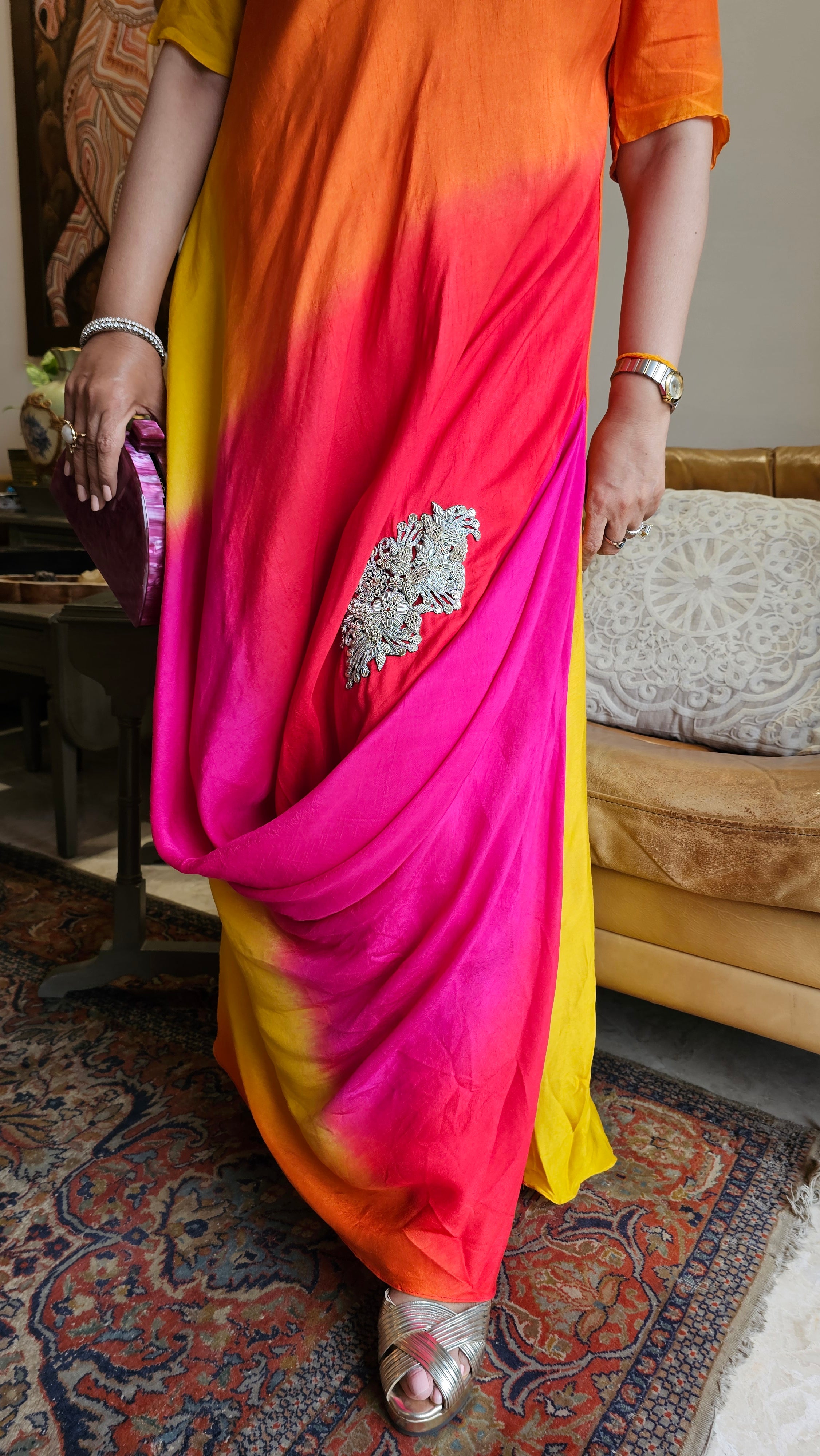 Breezy Cotton Silk Dress With Zari, Dabka & Sequins work