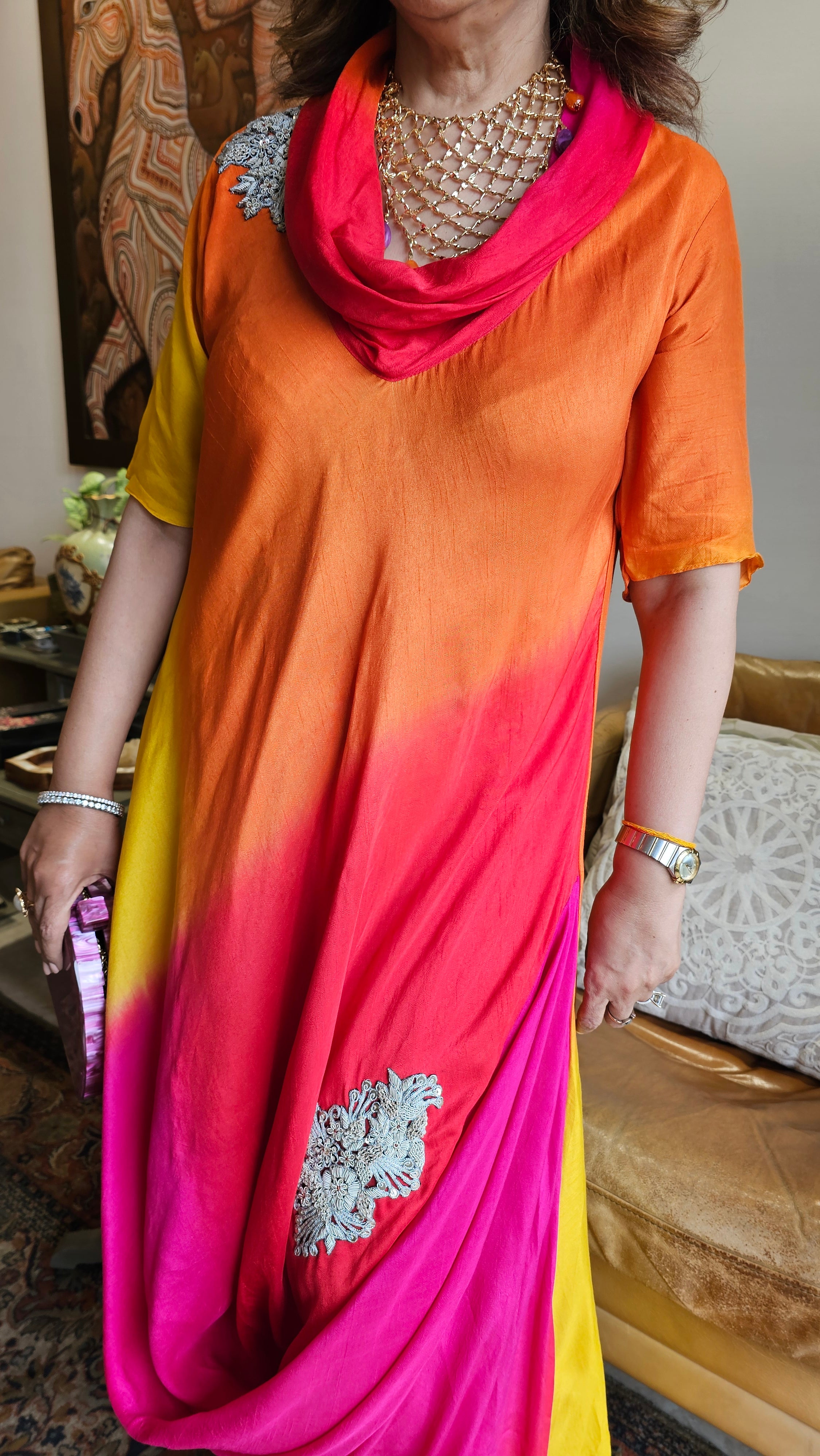 Breezy Cotton Silk Dress With Zari, Dabka & Sequins work