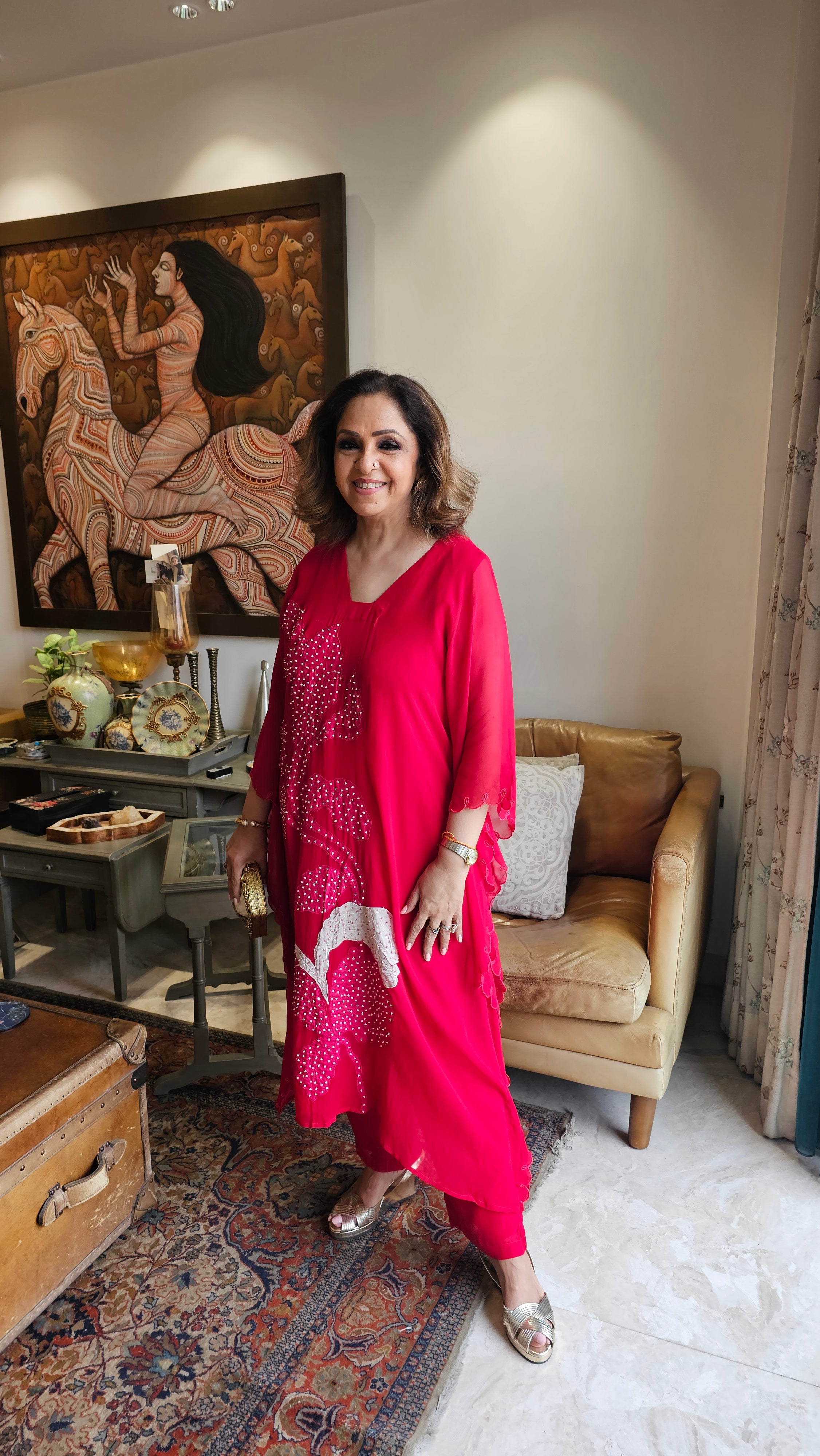 Beautiful Georgette Appliqué Work  Kurta With Georgette Bottom