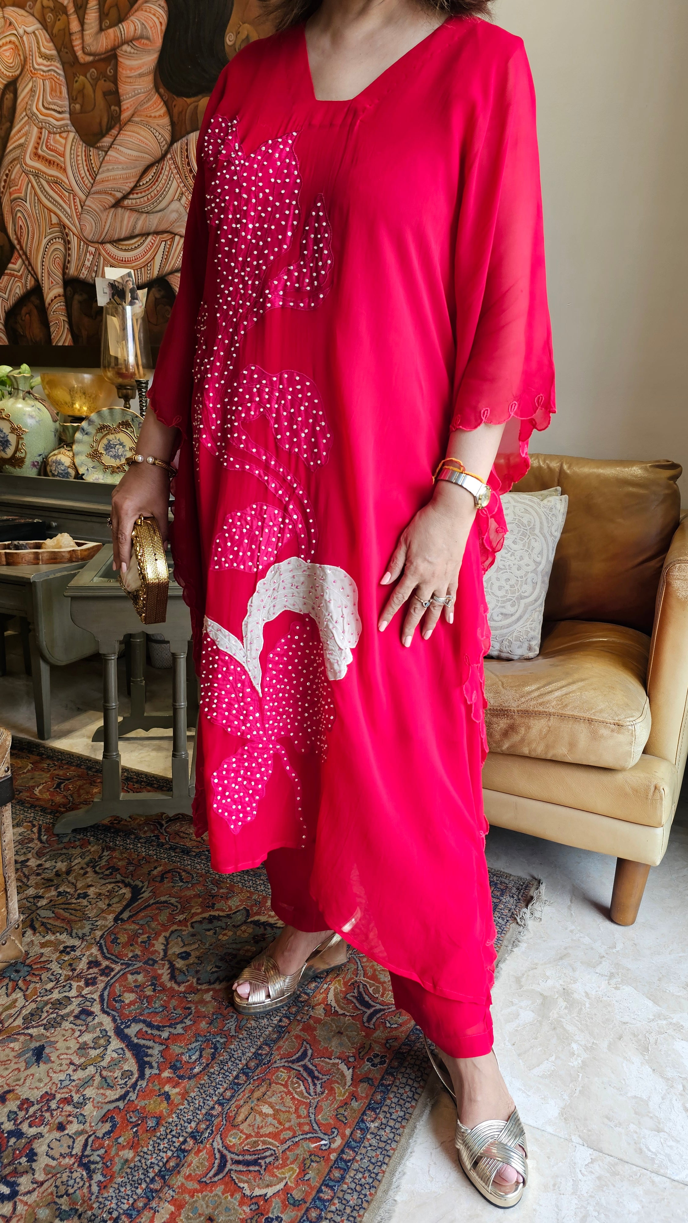 Beautiful Georgette Appliqué Work  Kurta With Georgette Bottom