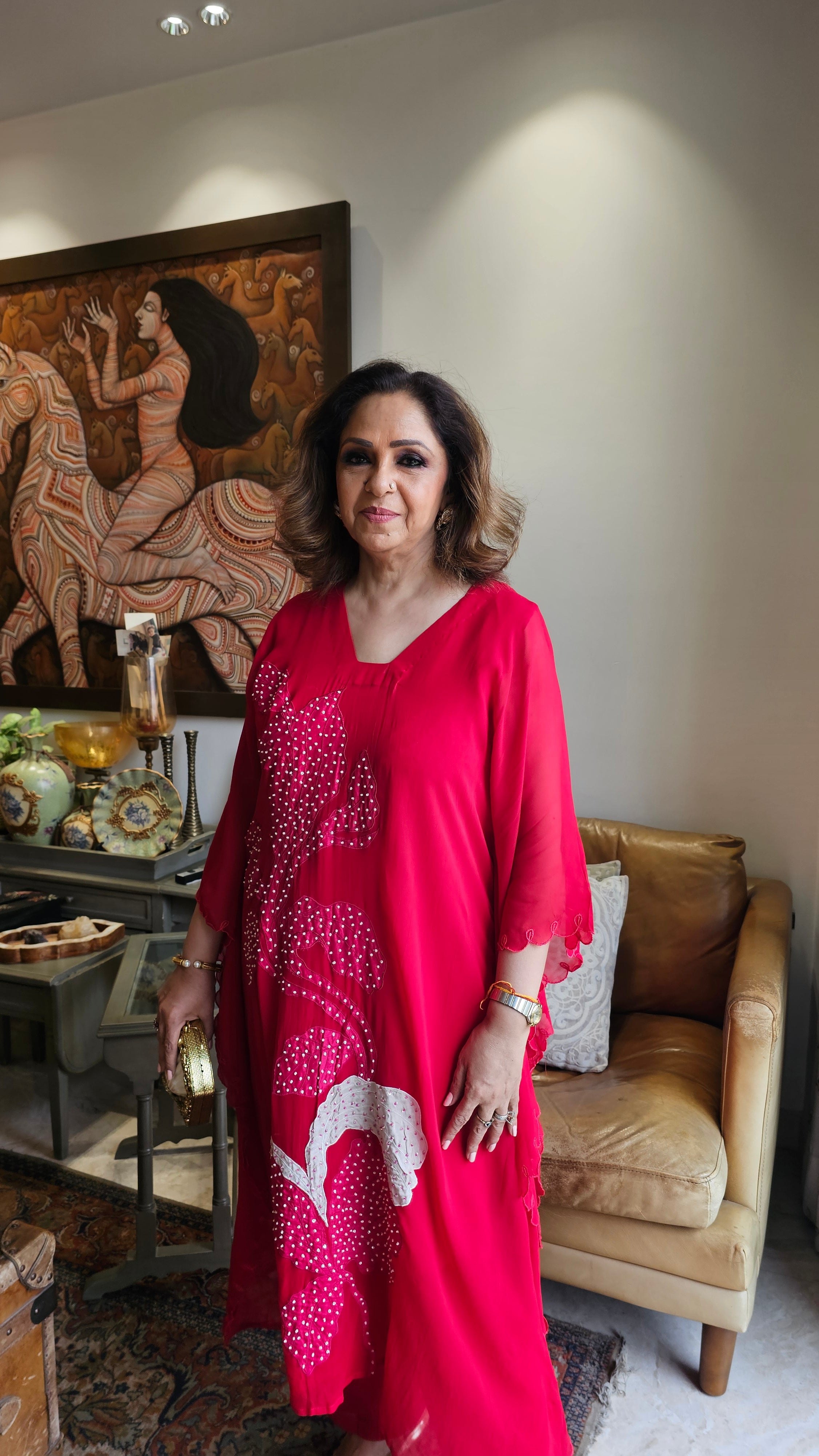 Beautiful Georgette Appliqué Work  Kurta With Georgette Bottom