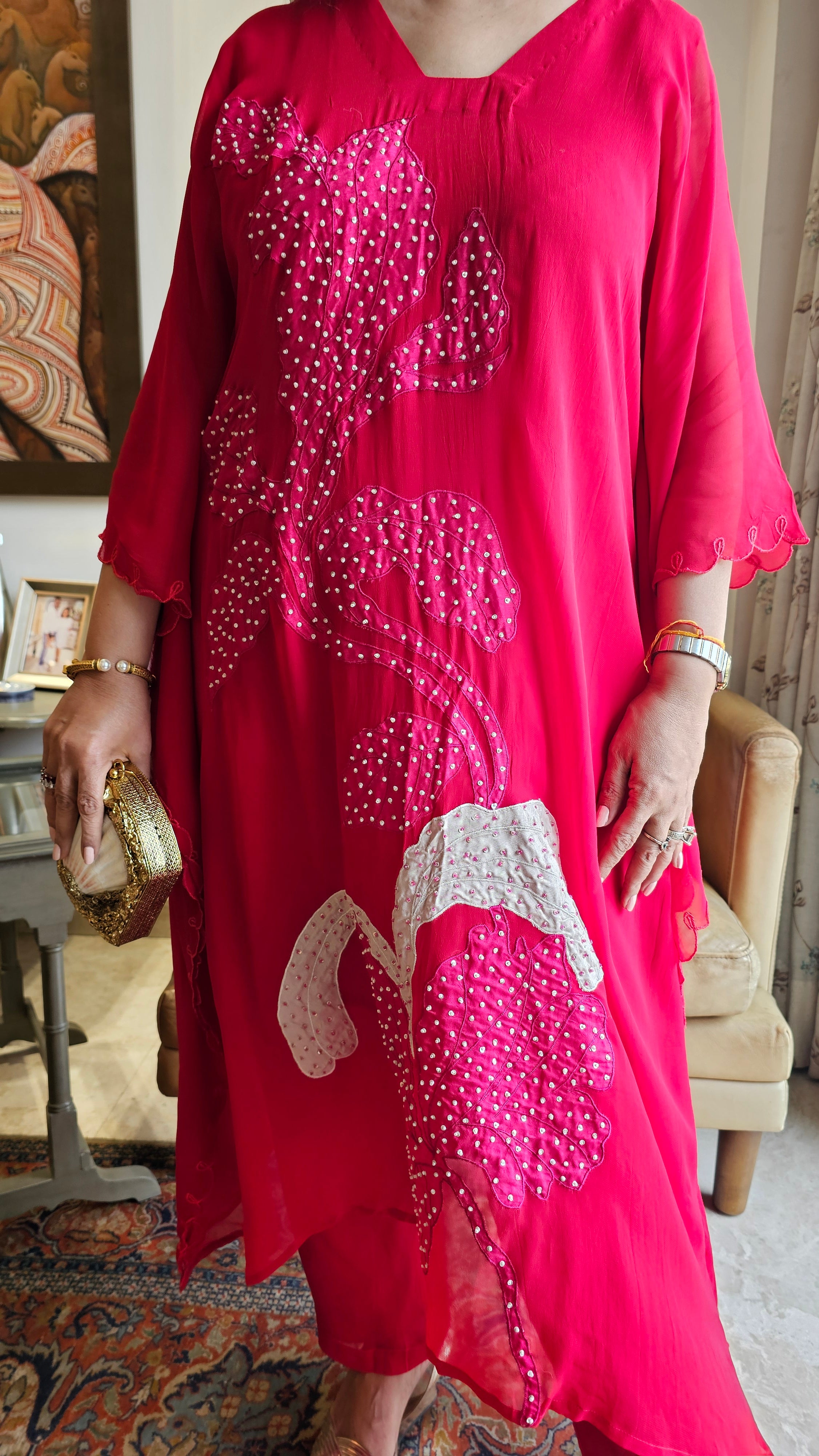 Beautiful Georgette Appliqué Work  Kurta With Georgette Bottom