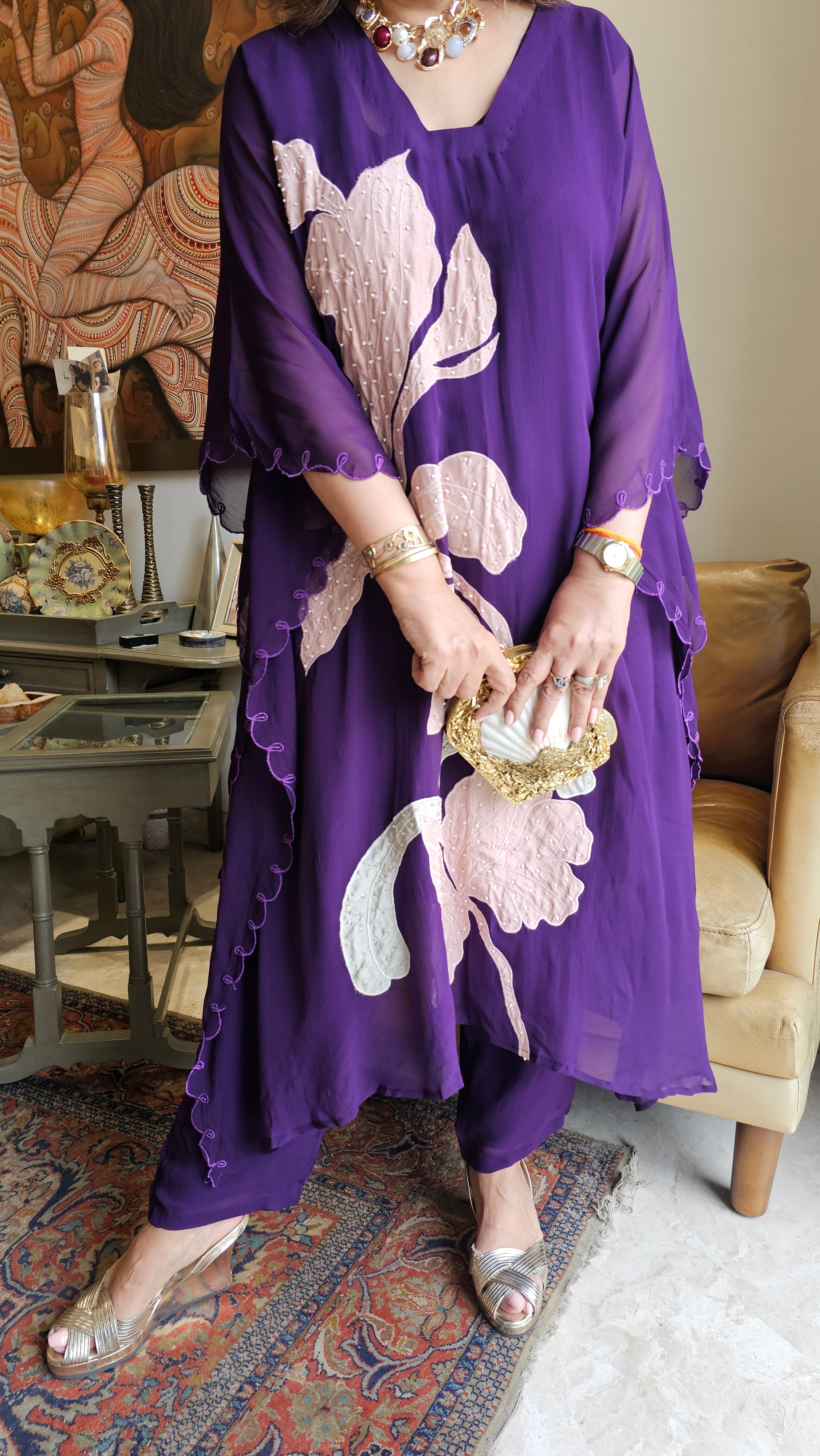 Beautiful Georgette Appliqué Work  Kurta With Georgette Bottom