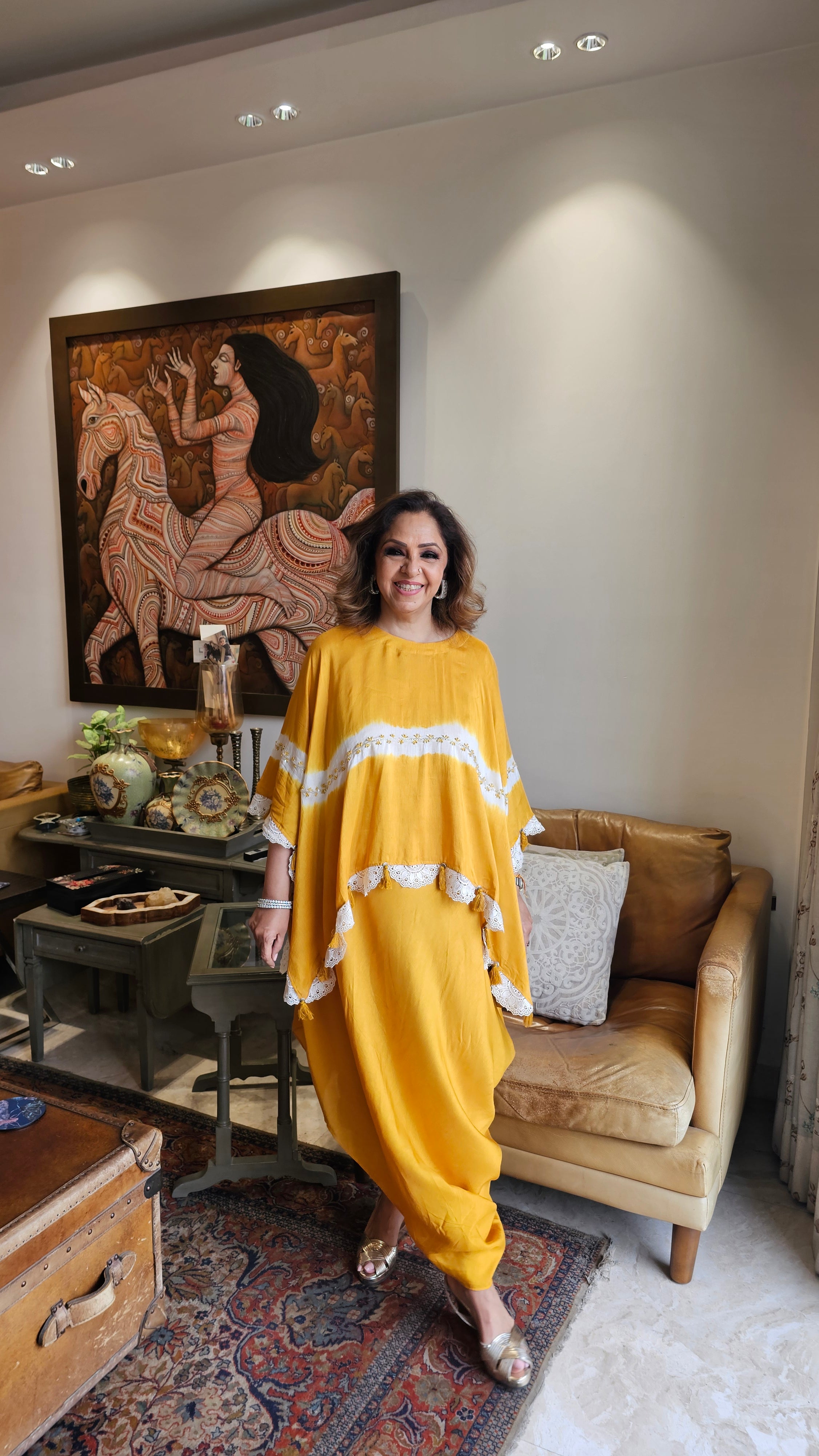 Beautiful Cotton Silk Cape Style Dress Embellished With Cut-dana & French Knot Work