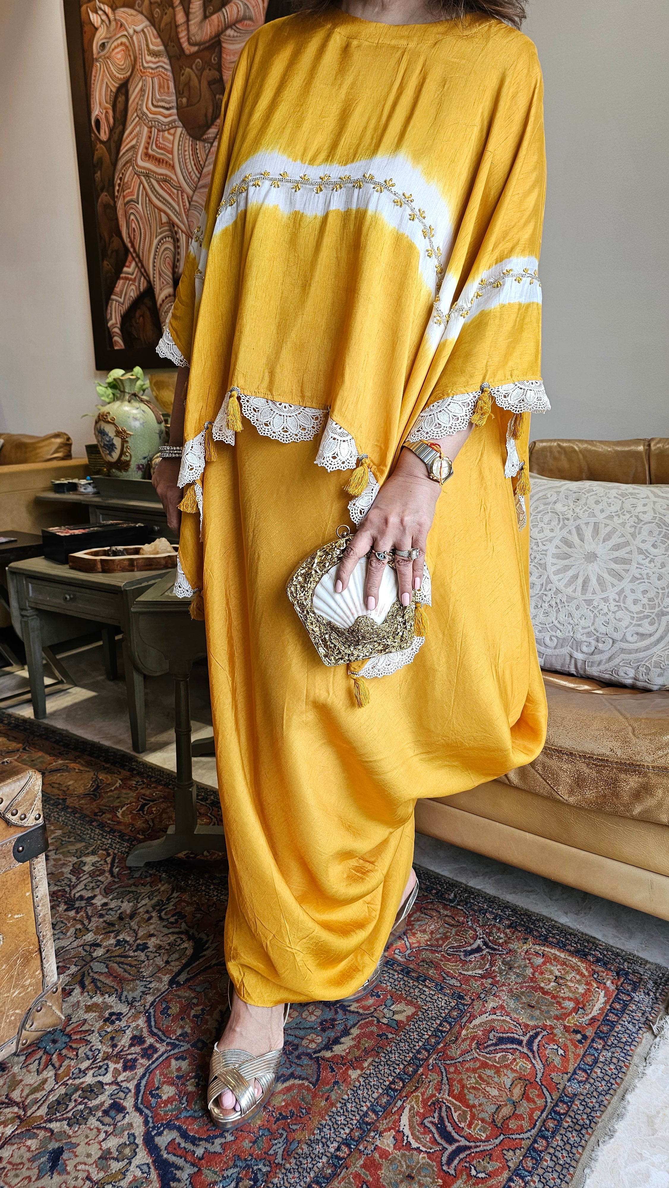 Beautiful Cotton Silk Cape Style Dress Embellished With Cut-dana & French Knot Work