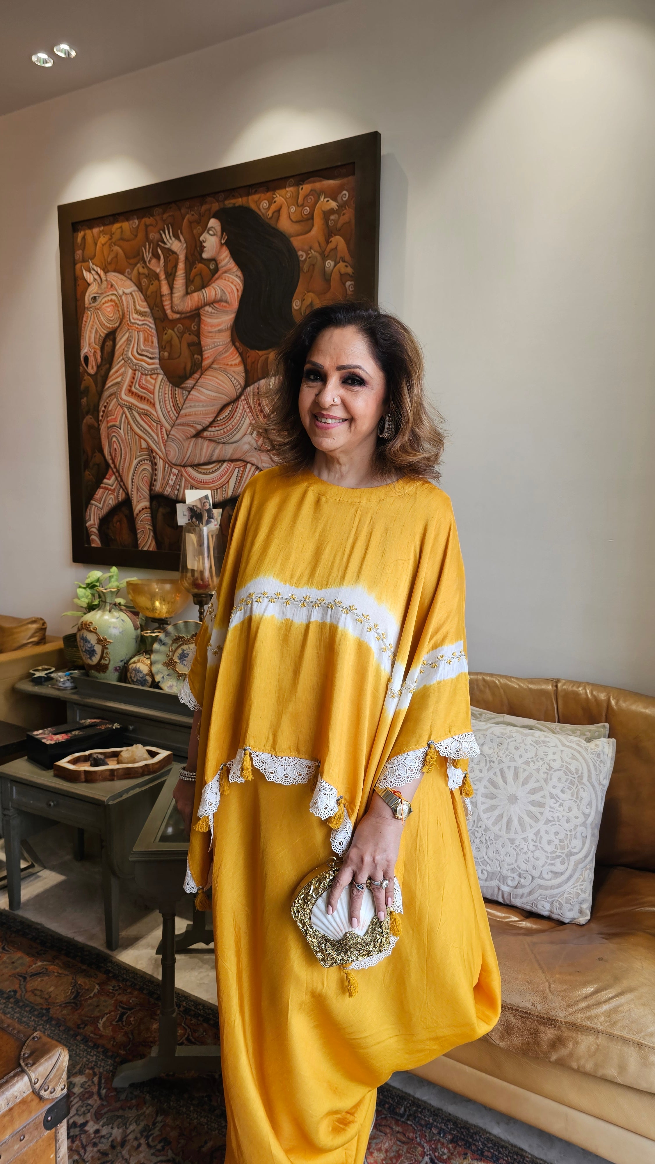 Beautiful Cotton Silk Cape Style Dress Embellished With Cut-dana & French Knot Work
