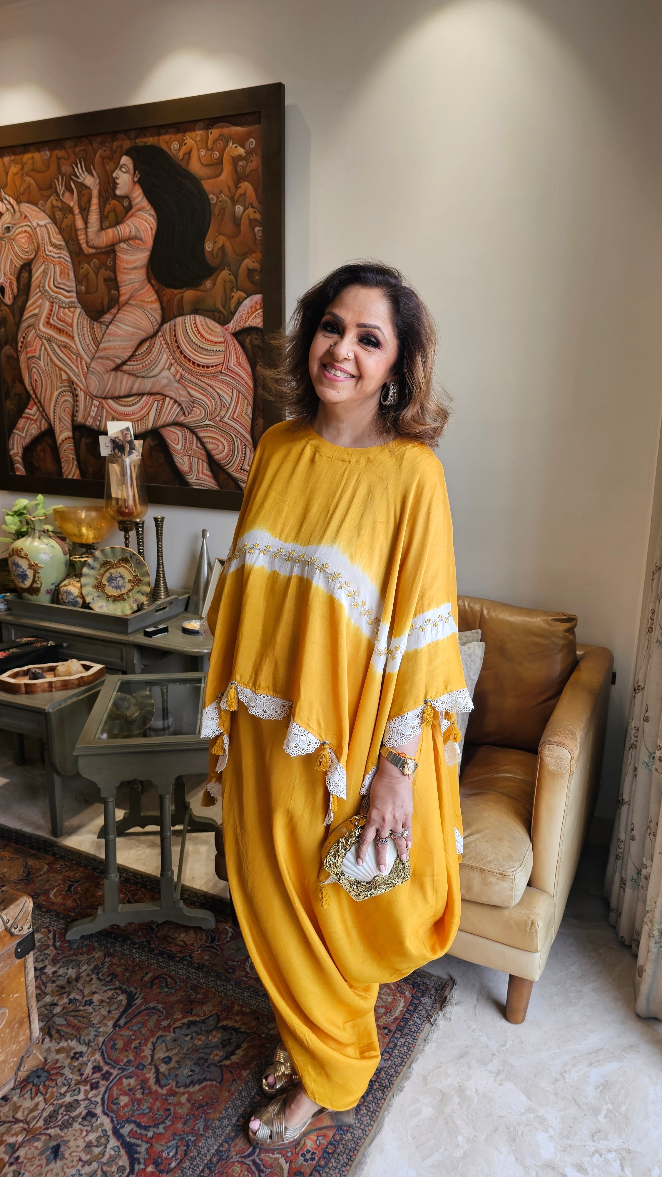 Beautiful Cotton Silk Cape Style Dress Embellished With Cut-dana & French Knot Work