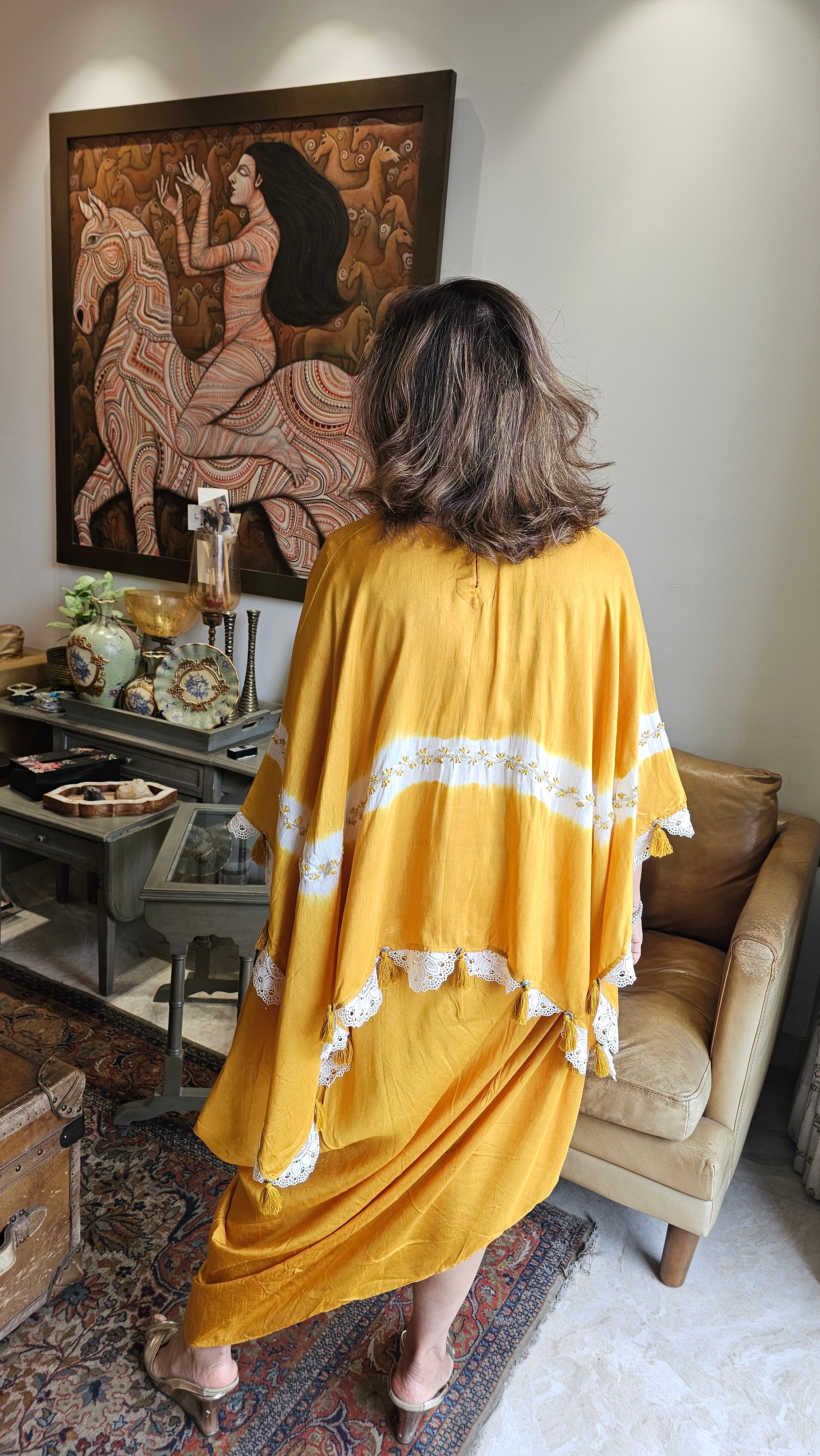 Beautiful Cotton Silk Cape Style Dress Embellished With Cut-dana & French Knot Work