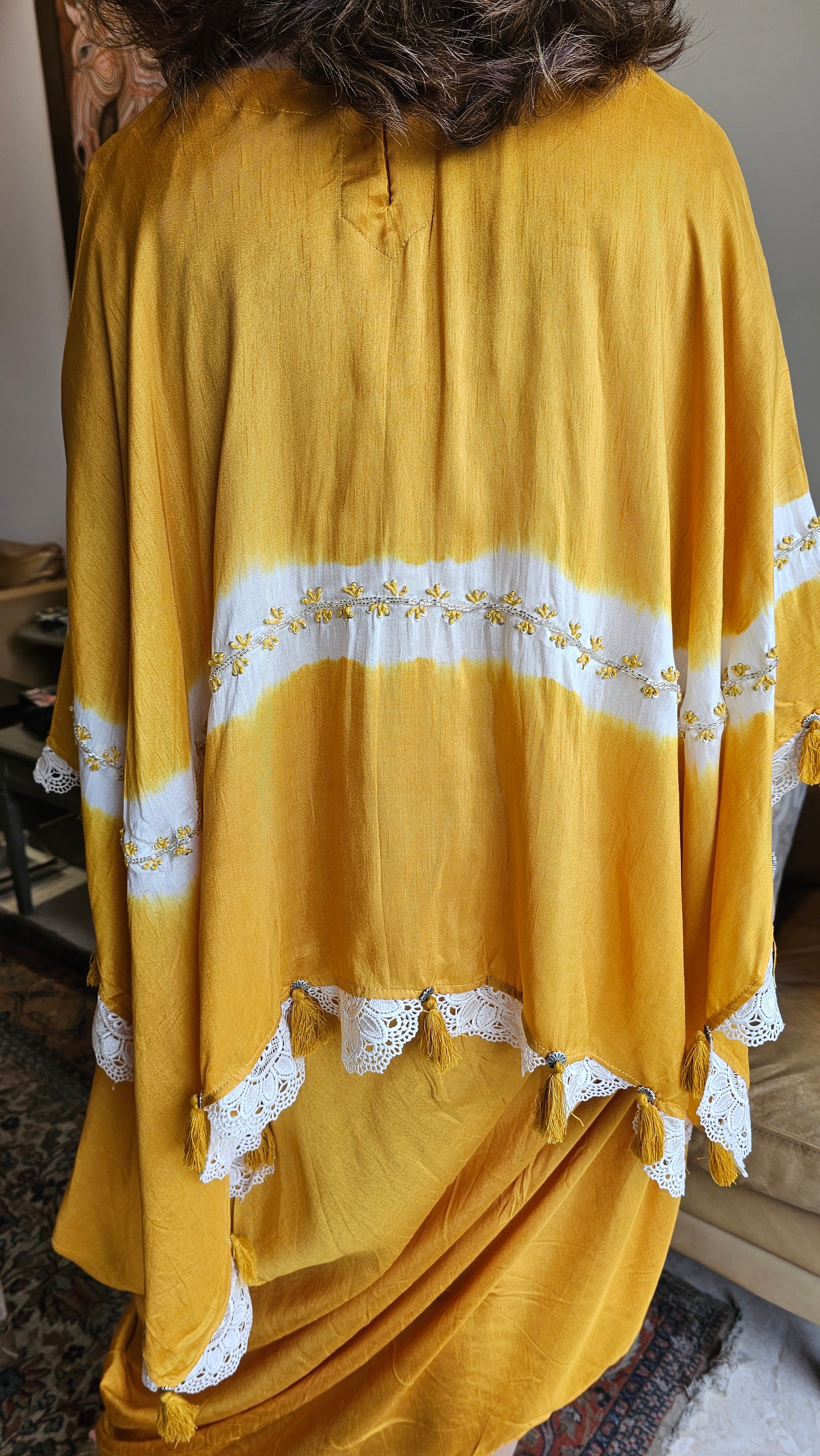Beautiful Cotton Silk Cape Style Dress Embellished With Cut-dana & French Knot Work