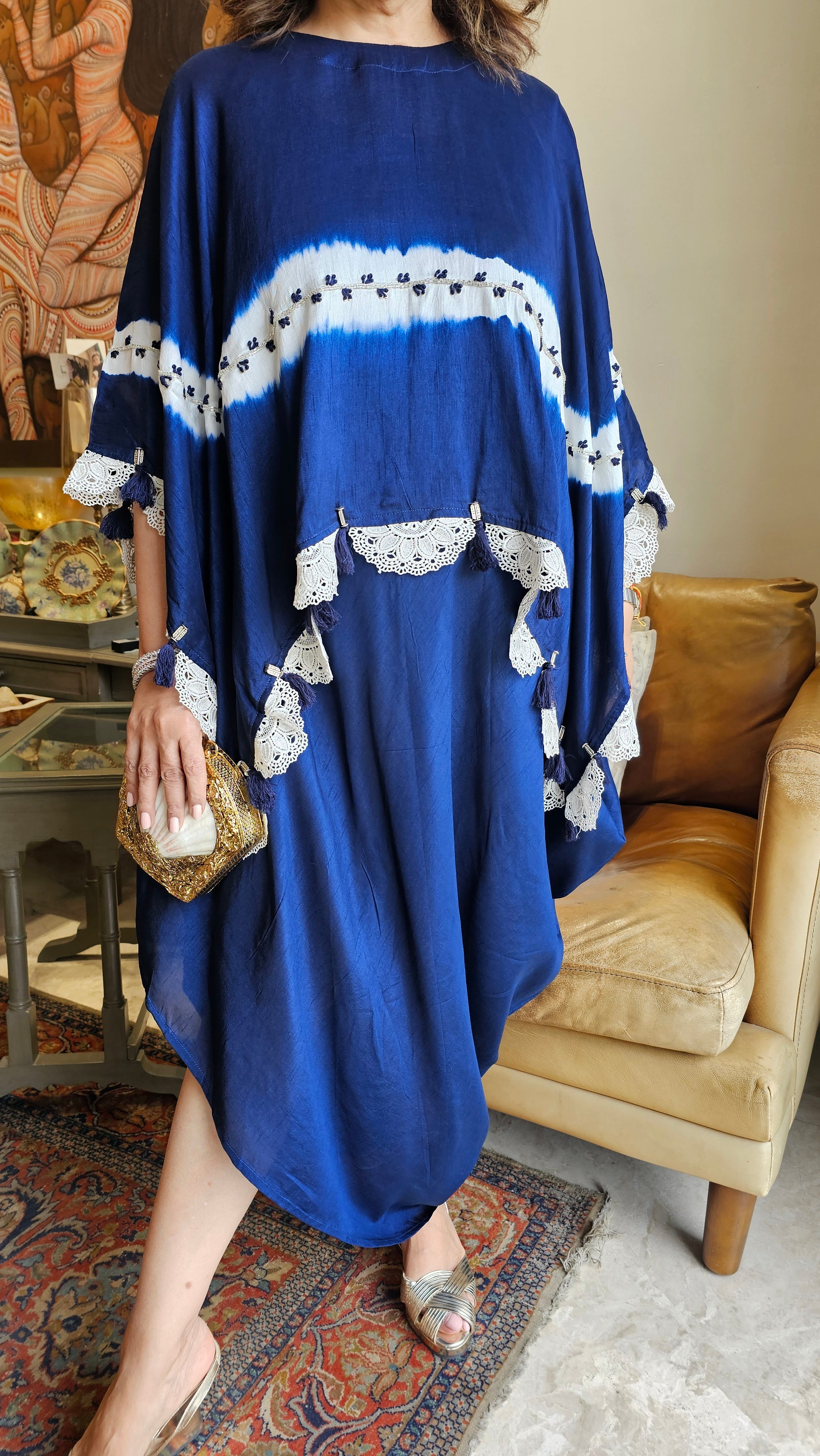 Beautiful Cotton Silk Cape Style Dress Embellished With Cut-dana & French Knot Work