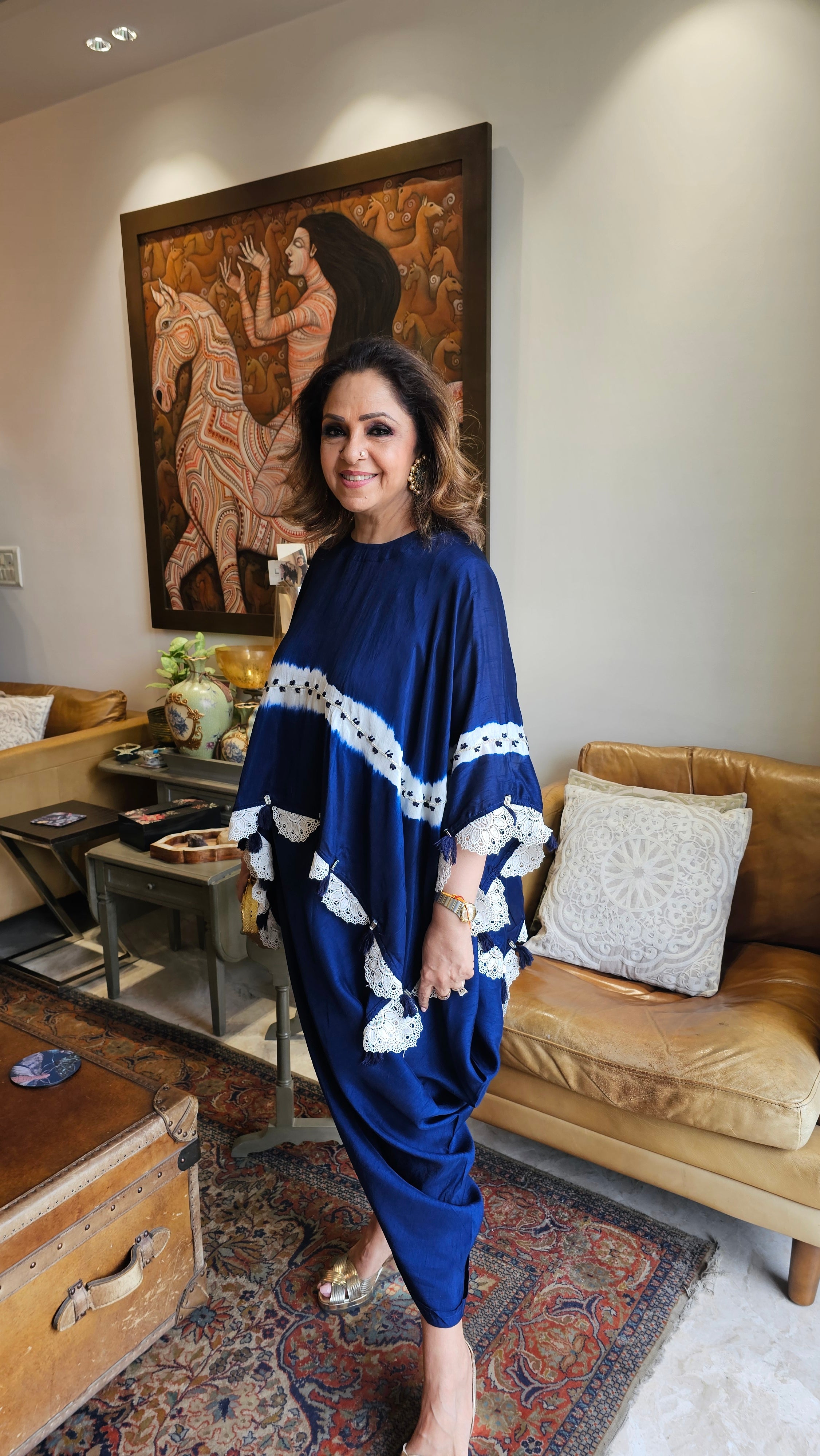 Beautiful Cotton Silk Cape Style Dress Embellished With Cut-dana & French Knot Work