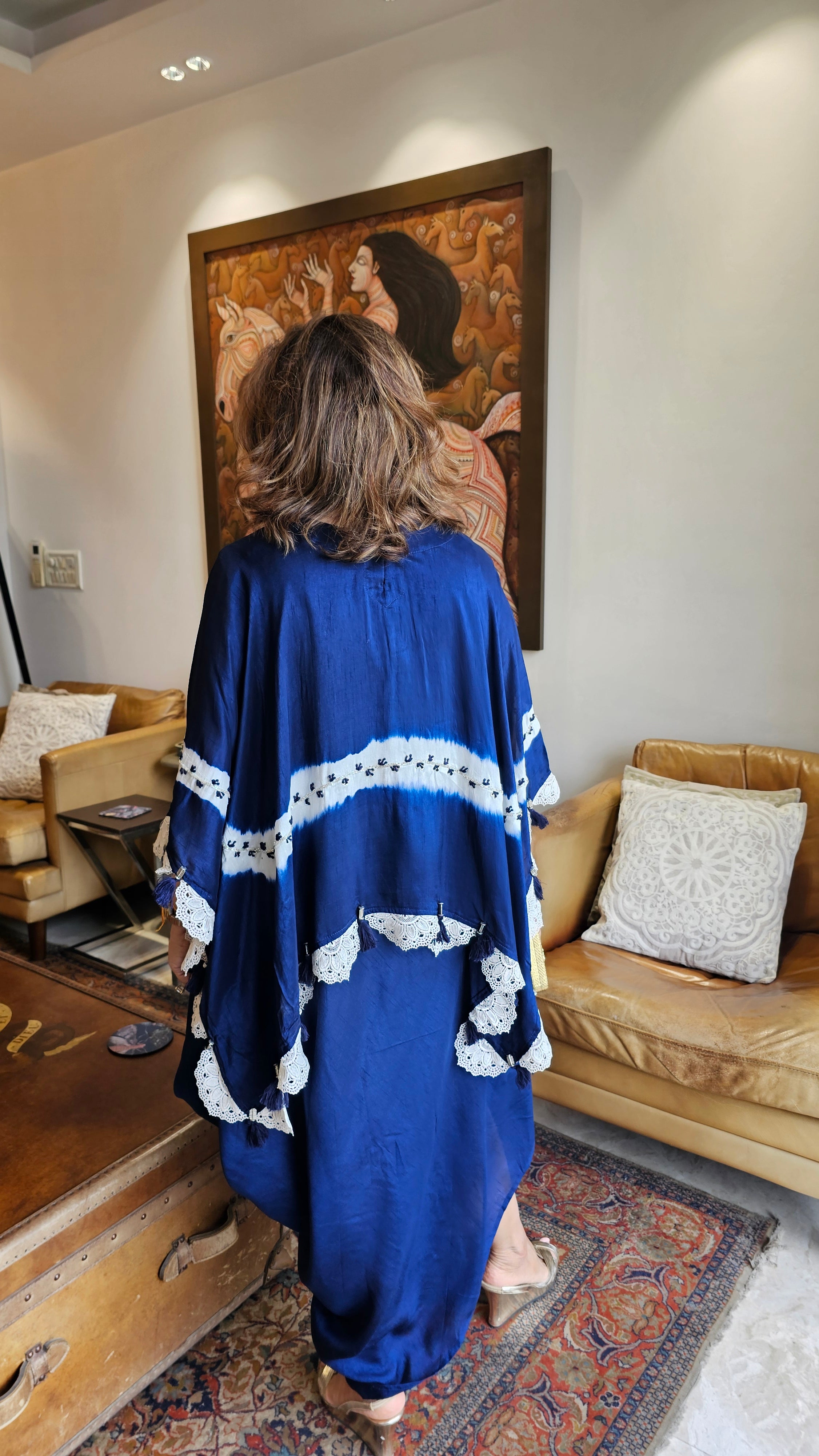 Beautiful Cotton Silk Cape Style Dress Embellished With Cut-dana & French Knot Work