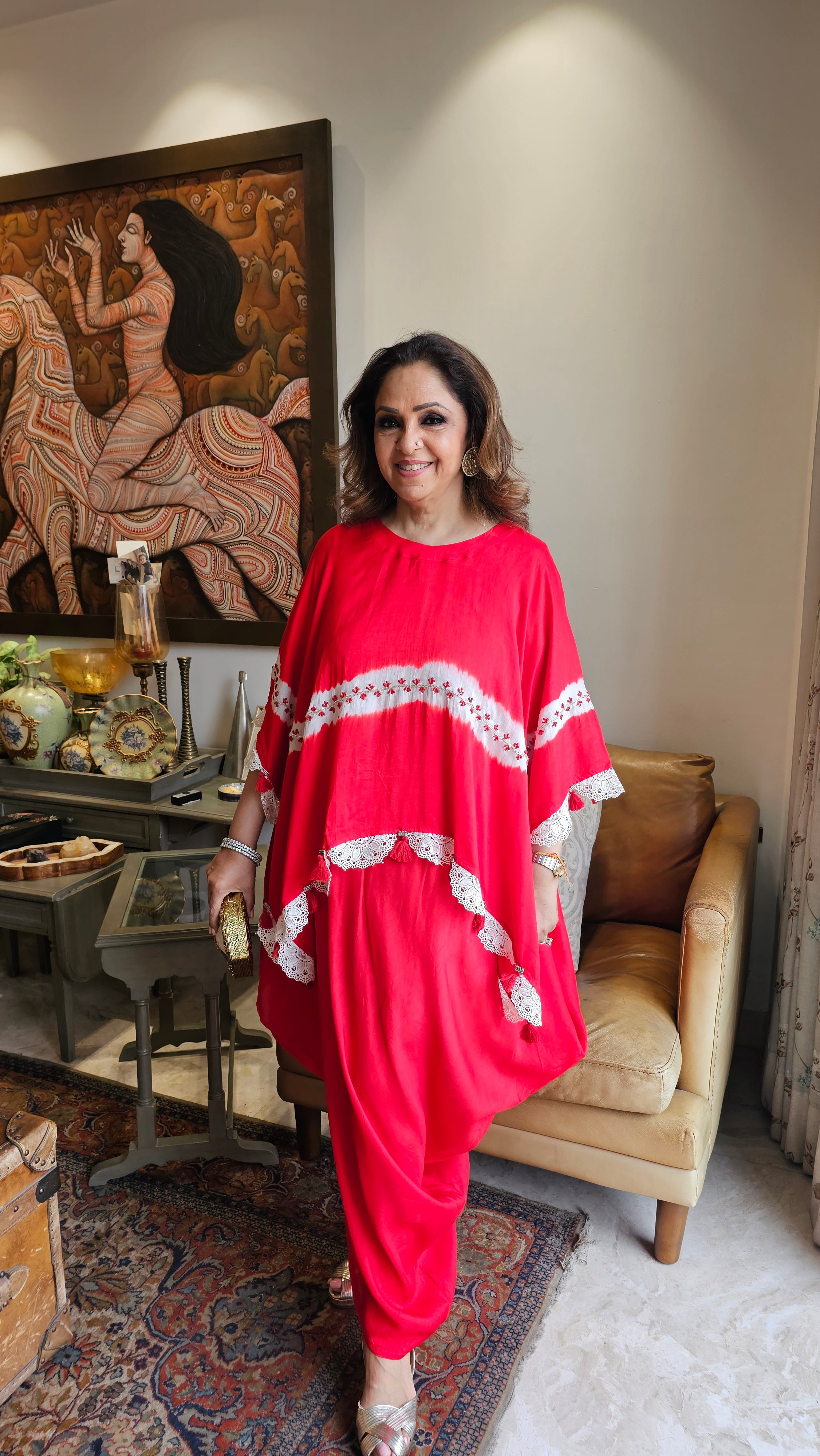 Beautiful Cotton Silk Cape Style Dress Embellished With Cut-dana & French Knot Work